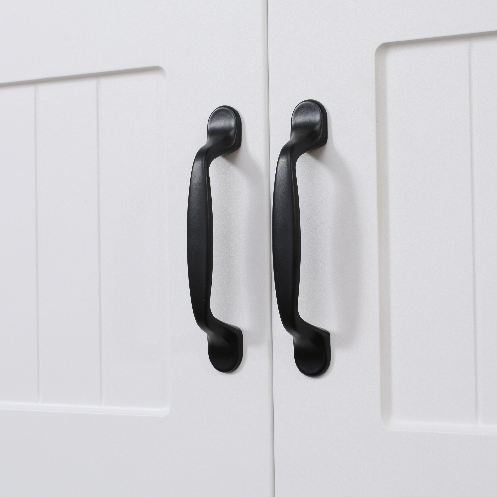 Küchenschrank Küchenbüffet Schrank, Landhausstil, 2 Schränke, 2 Regale,  70 cm x 40 cm x 170 cm Weiß + Schwarz