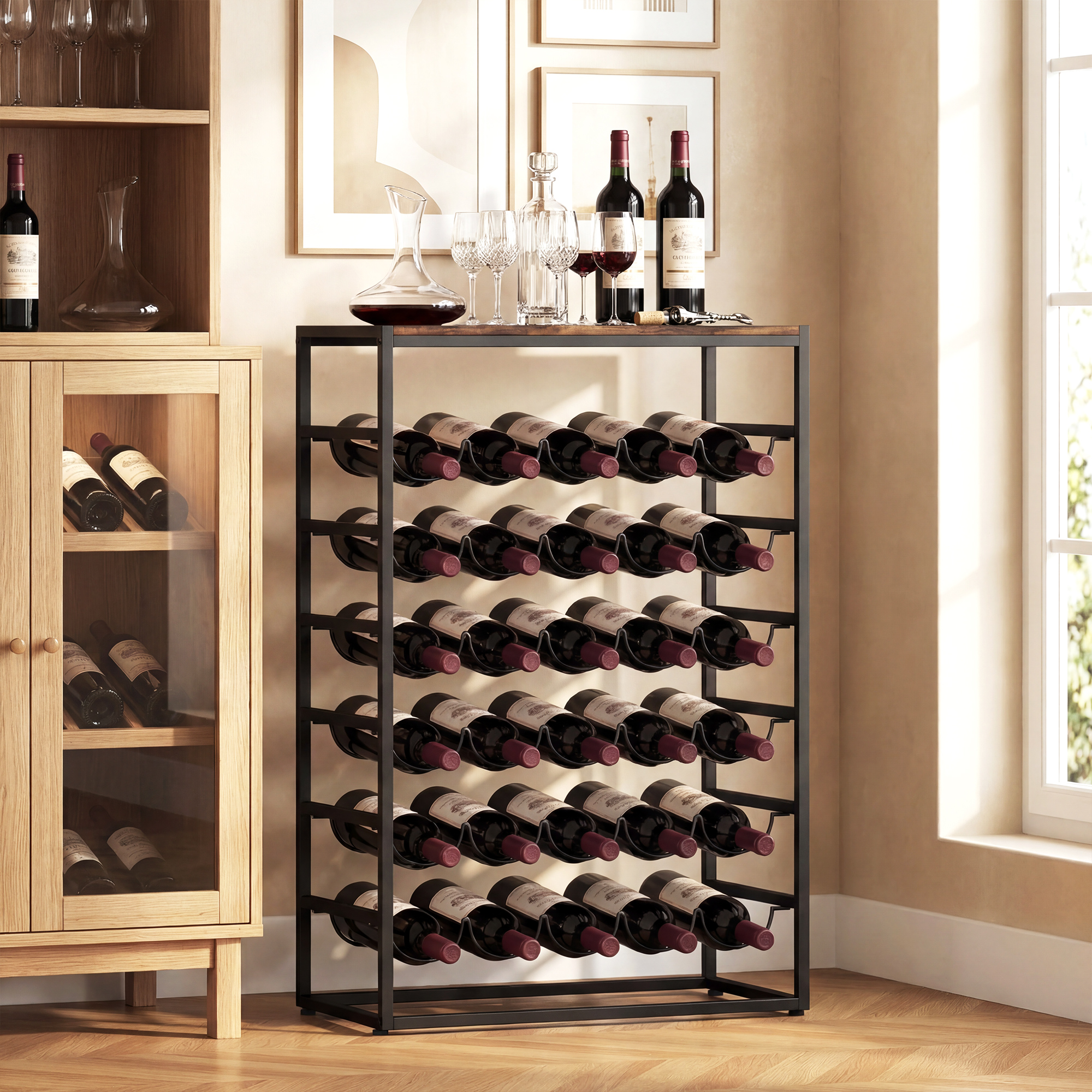 Weinregal für 30 Flaschen freistehendes Flaschenregal aus Metall für Keller Lagerraum 59 x 30 x 88,5 cm Rustikal-Braun
