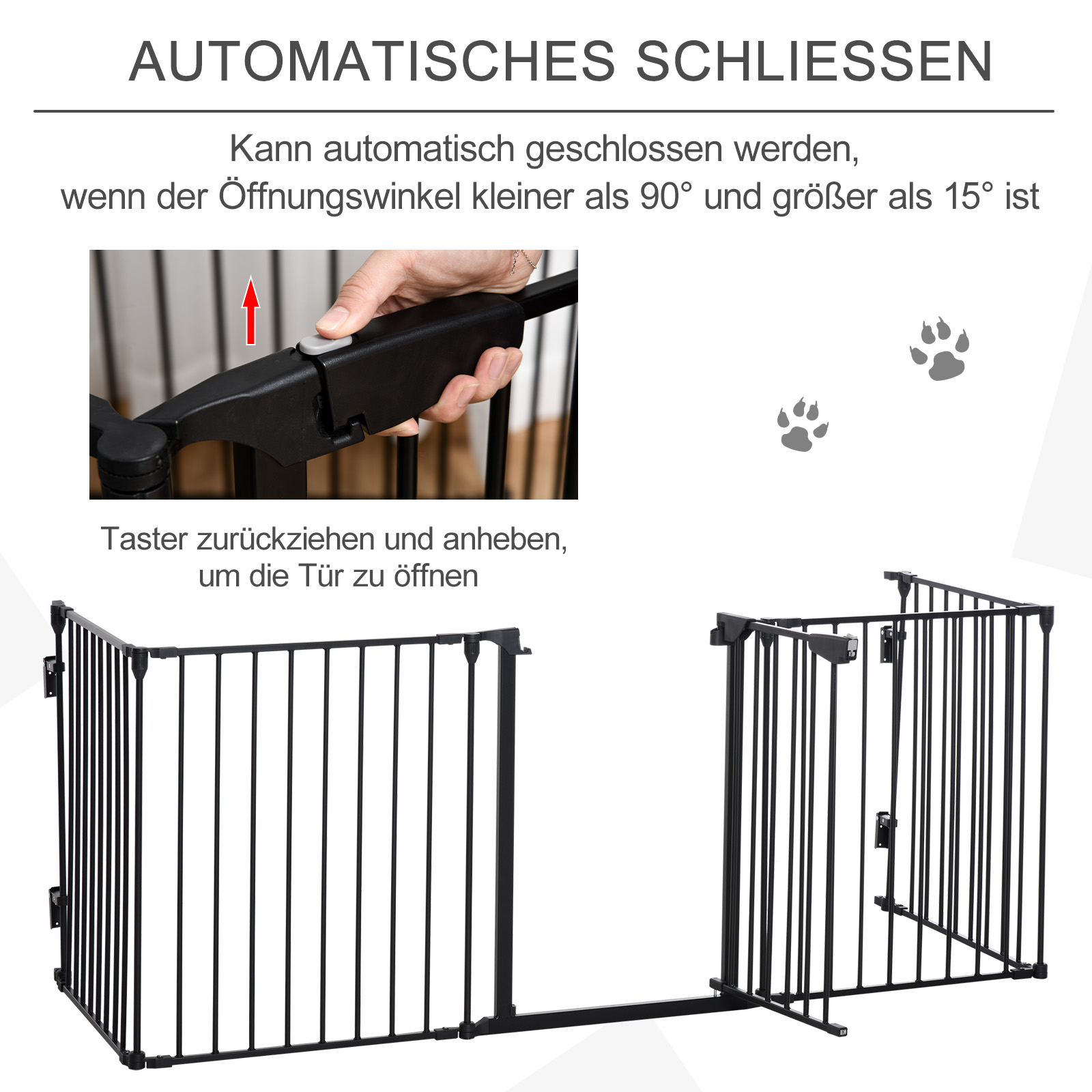 2-in-1 Absperrgitter, Haustier-Laufstall, Sicherheitstor, faltbar, Metall, 300 x 3 x 74,5 cm, Schwarz