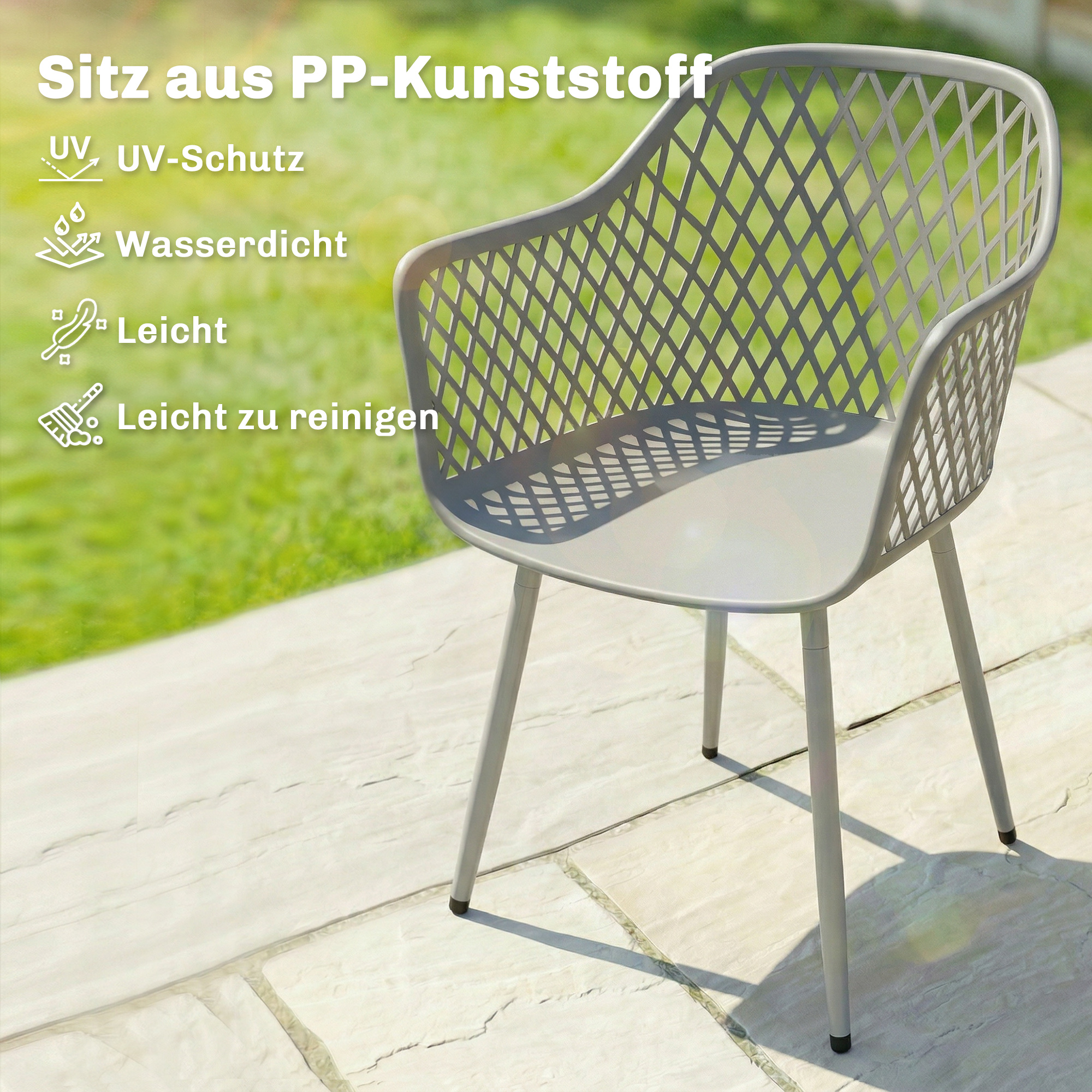 Gartenstuhl 4er Set UV-beständige Gartenstühle aus Kunststoff mit Armlehne Rückenlehne 56 x 51 x 84 cm Grau