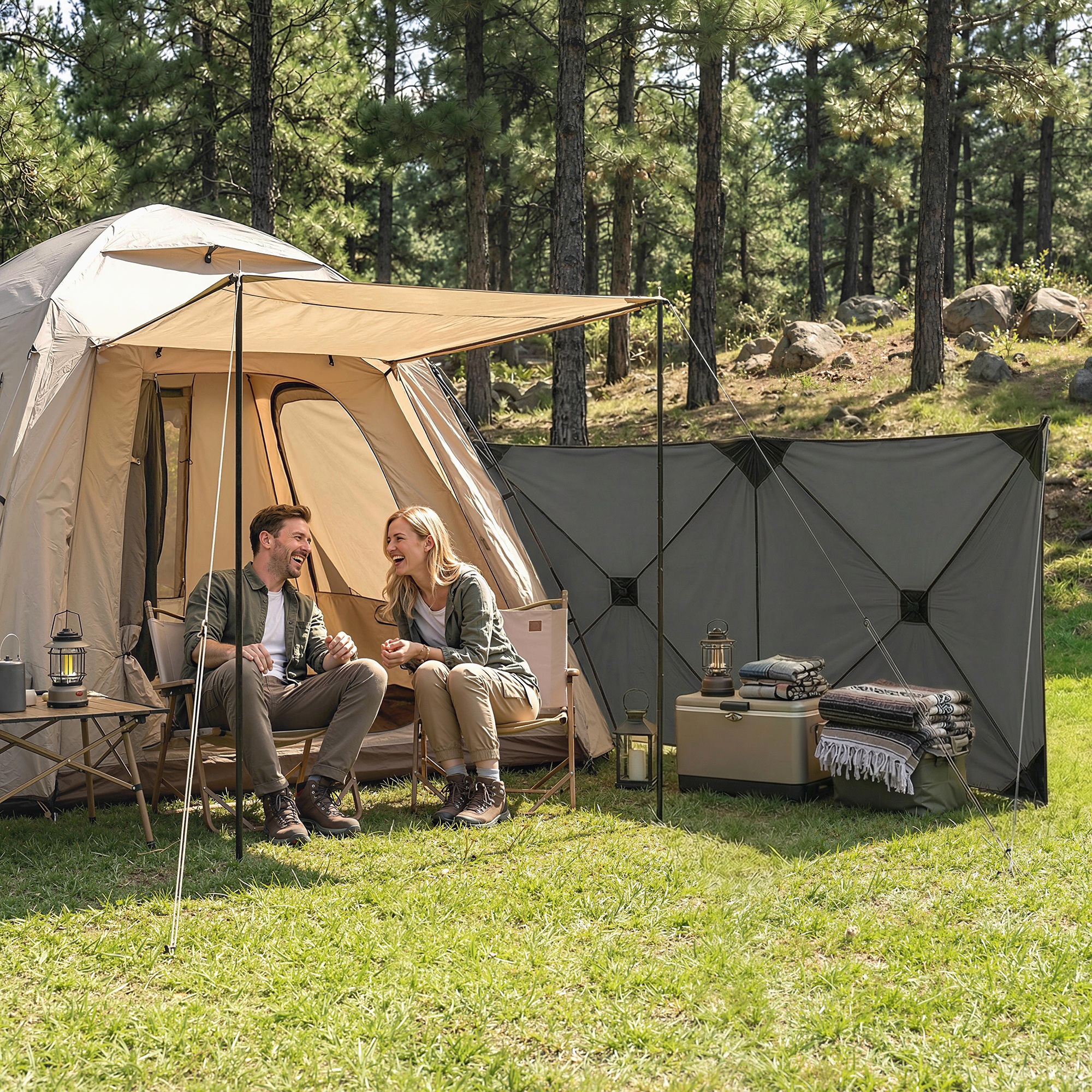 Windschutz faltbar Camping Sichtschutz mit Spannleinen Bodenhaken Tragetasche für Camping Garten 480 x 120 cm Dunkelgrau