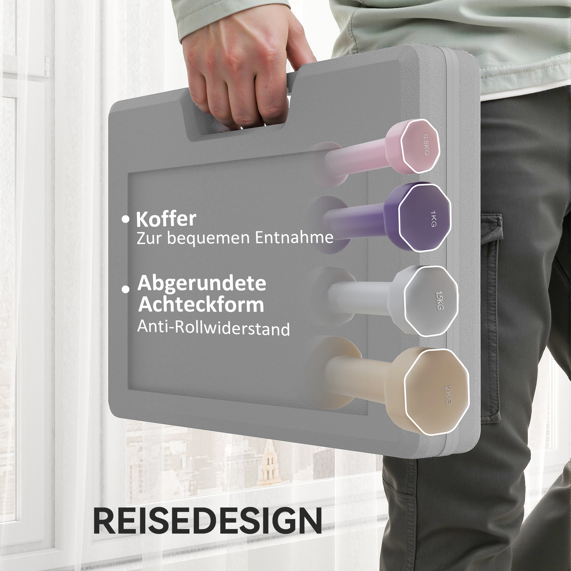 Hantelset 4 Paar 0,5kg-10kg Hanteln mit Koffer, Hantel-Set aus Gusseisen, Hexagon