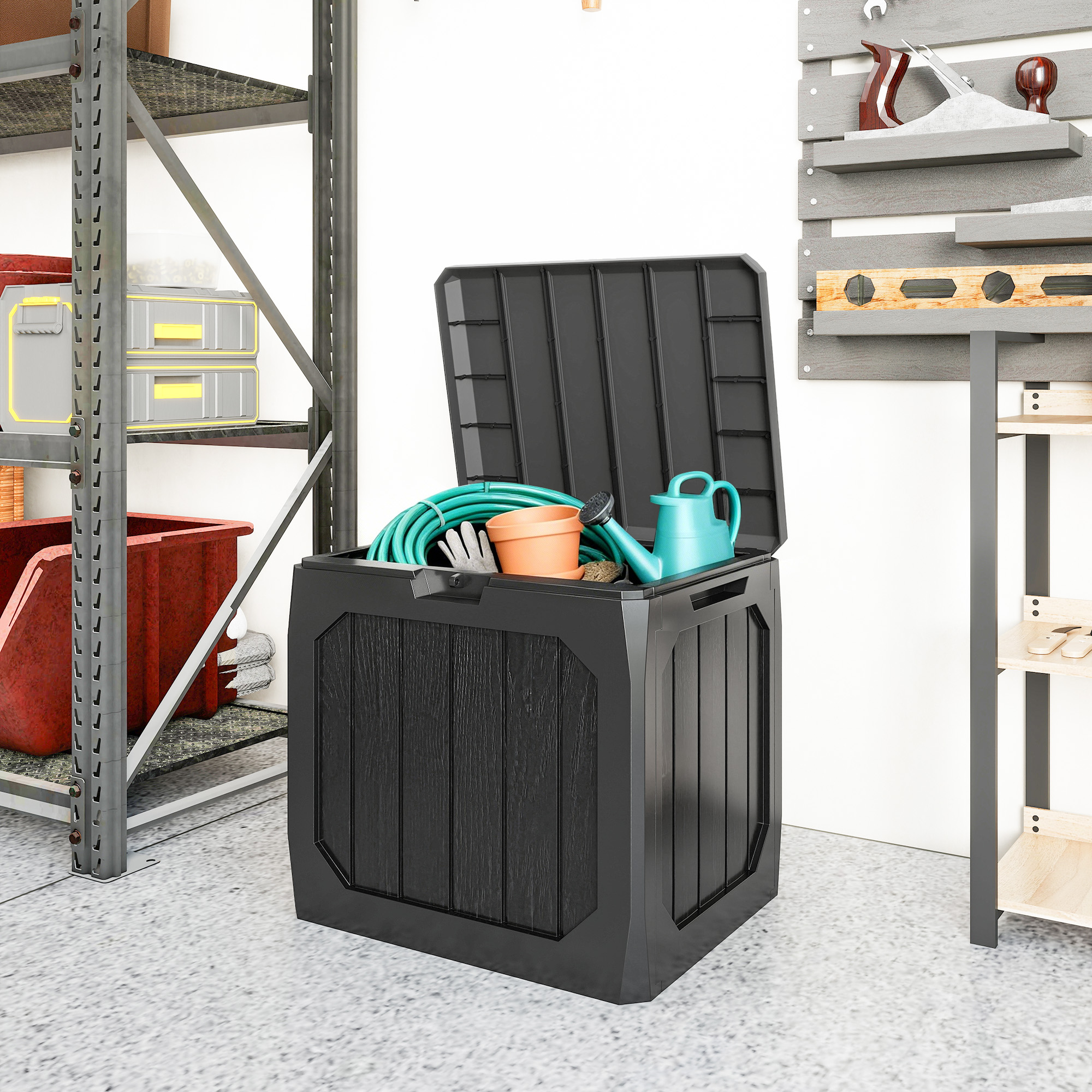 121L Kunststoff Garten-Aufbewahrungsbox, Outdoor-Aufbewahrungsbox mit Griffen, Schwarz