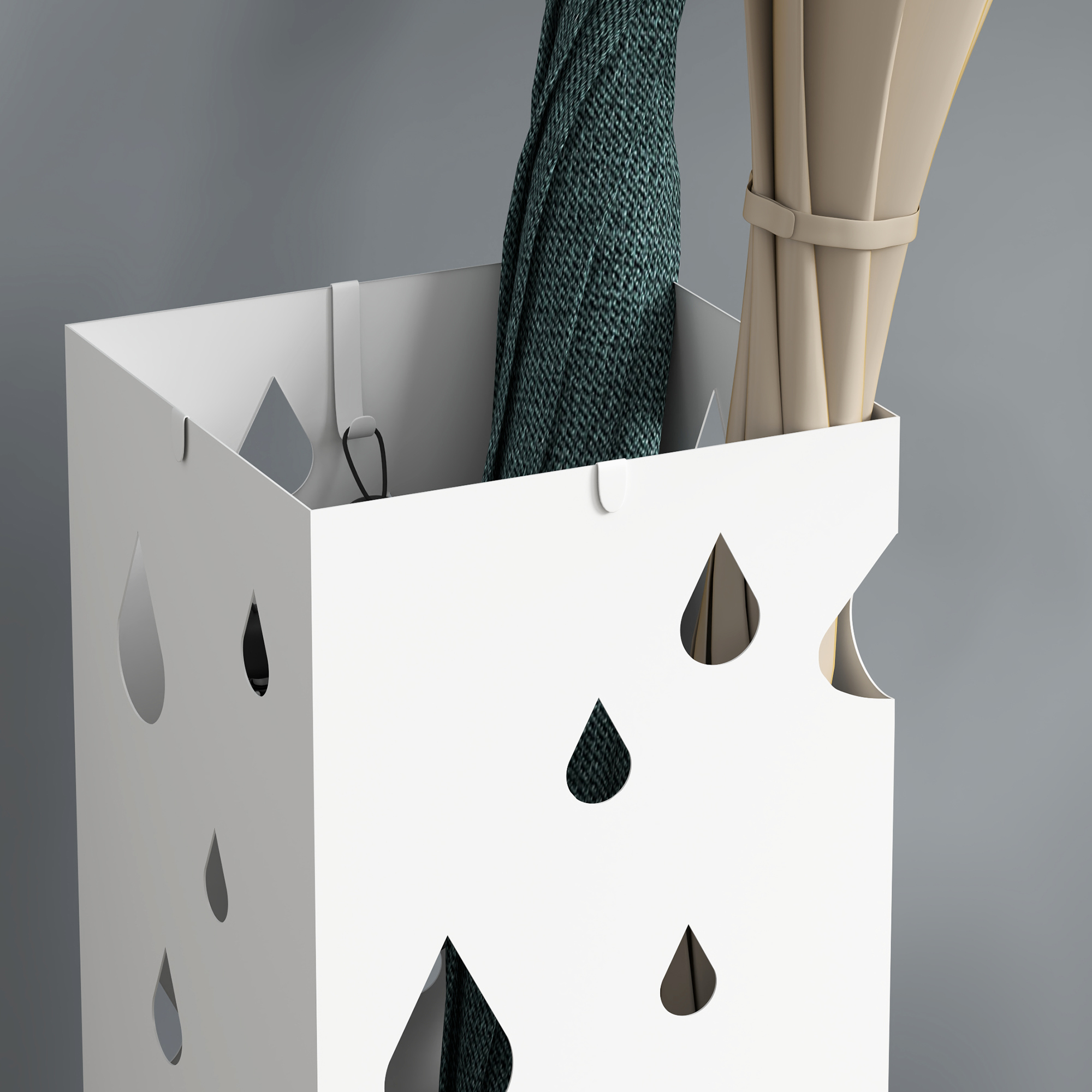 Schirmständer, 4 Haken, Tropfschale, Stahl, Weiß