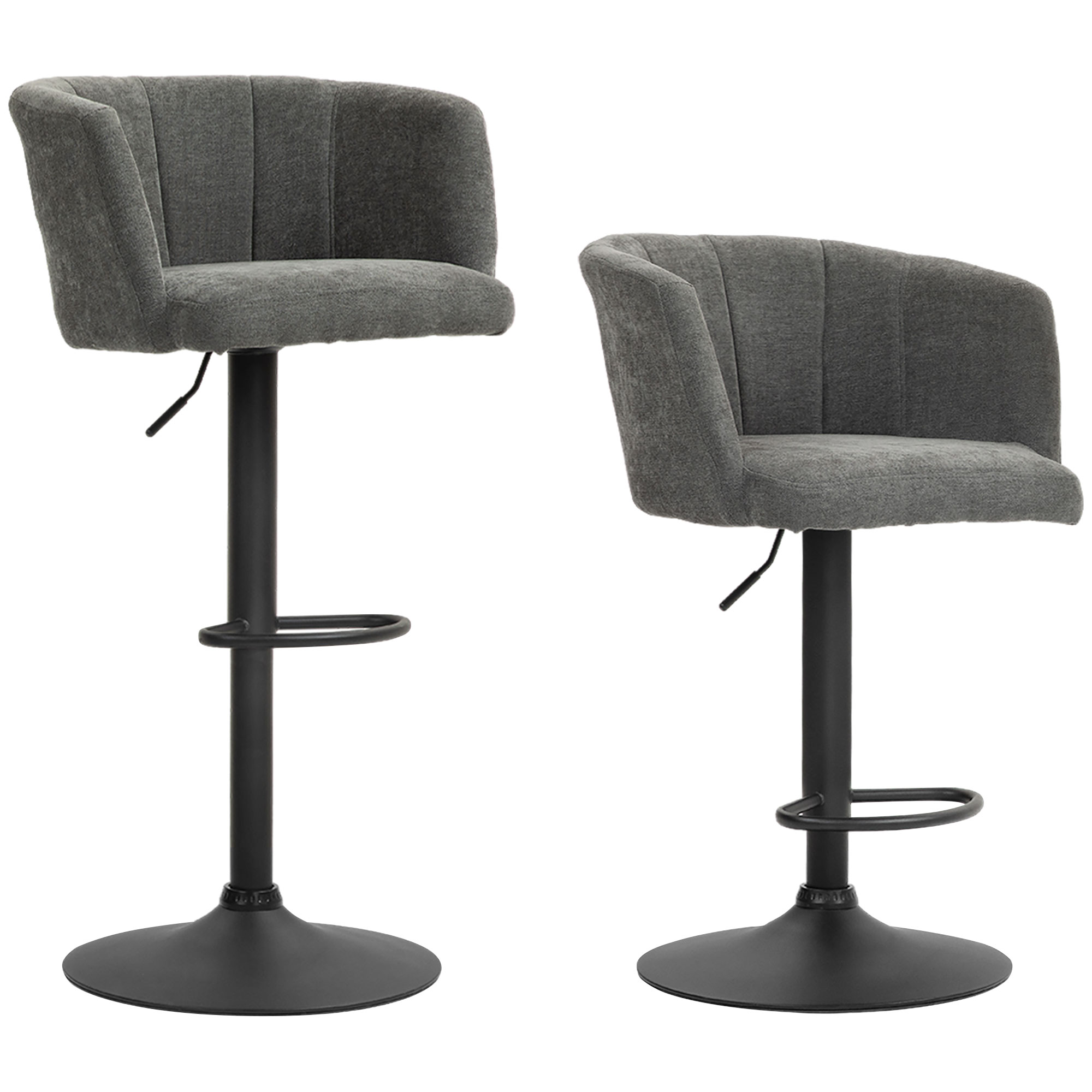 Barhocker 2er-Set, Schalenrücken, höhenverstellbar, Fußstütze, für Küche oder Esszimmer, Metallbasis, Dunkelgrau