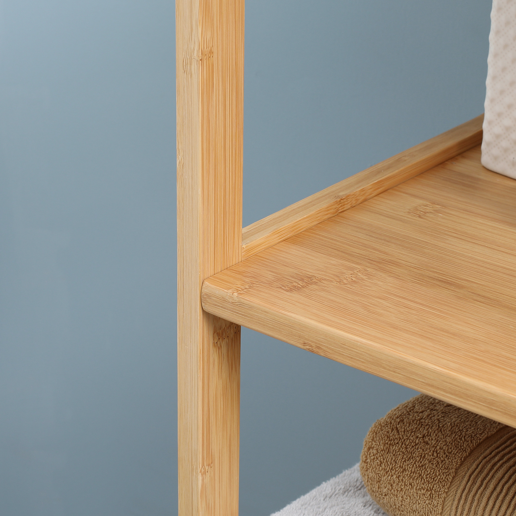 Badezimmerschrank, 3 Regale, 2 Schubladen, Bambus, 30 cm x 30 cm x 140 cm, Natur
