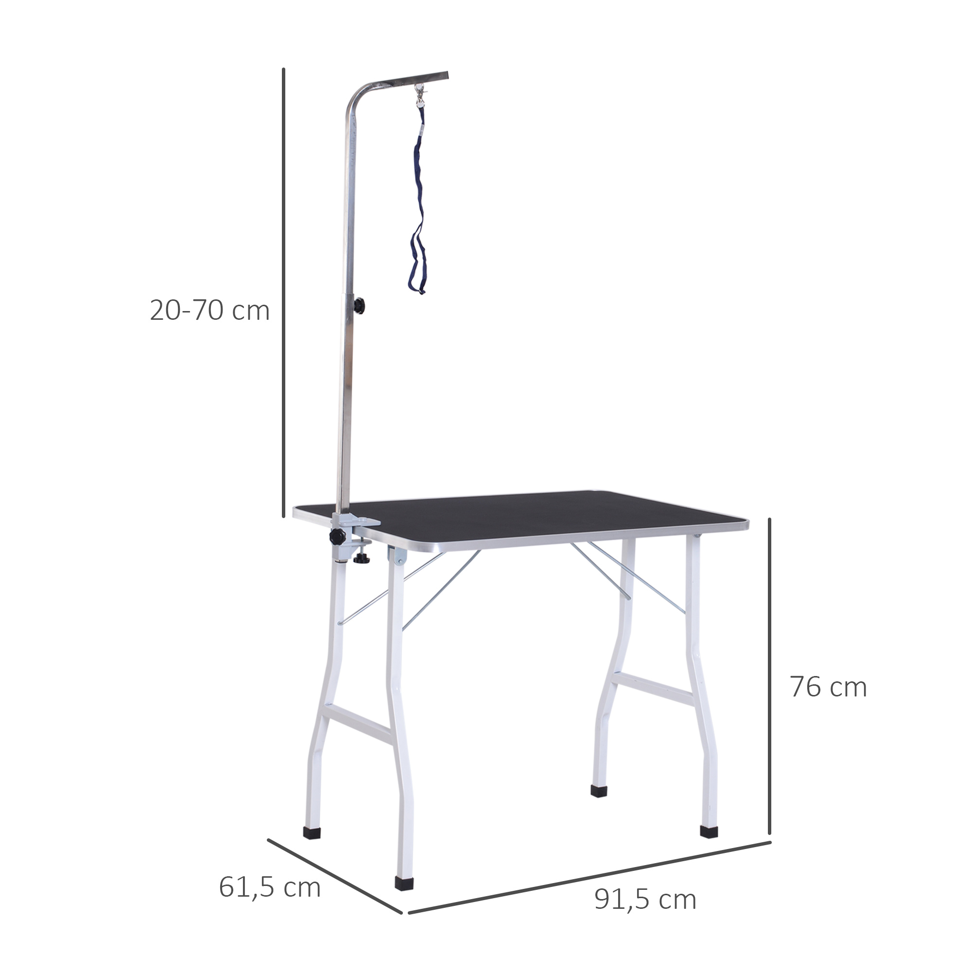 Trimmtisch für Hunde Hundepflegetisch klappbar, Haustierpflegetisch mit höhenverstellbarem Galgen, Schlingen, rutschfest Oberfläche, Schertisch bis 150 kg, 91,5 x 61,5 x 76 cm, Schwarz