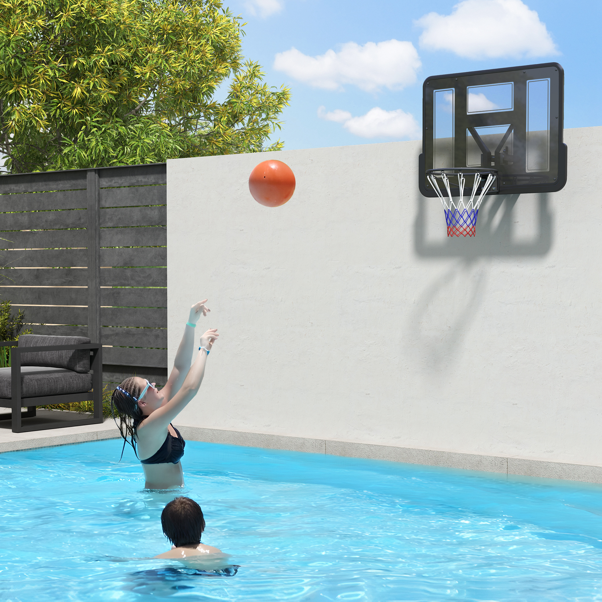 Wandmontierter Basketballkorb, Reißfestes Netz, wetterbeständig, widerstandsfähig, für drinnen und draußen, Schwarz