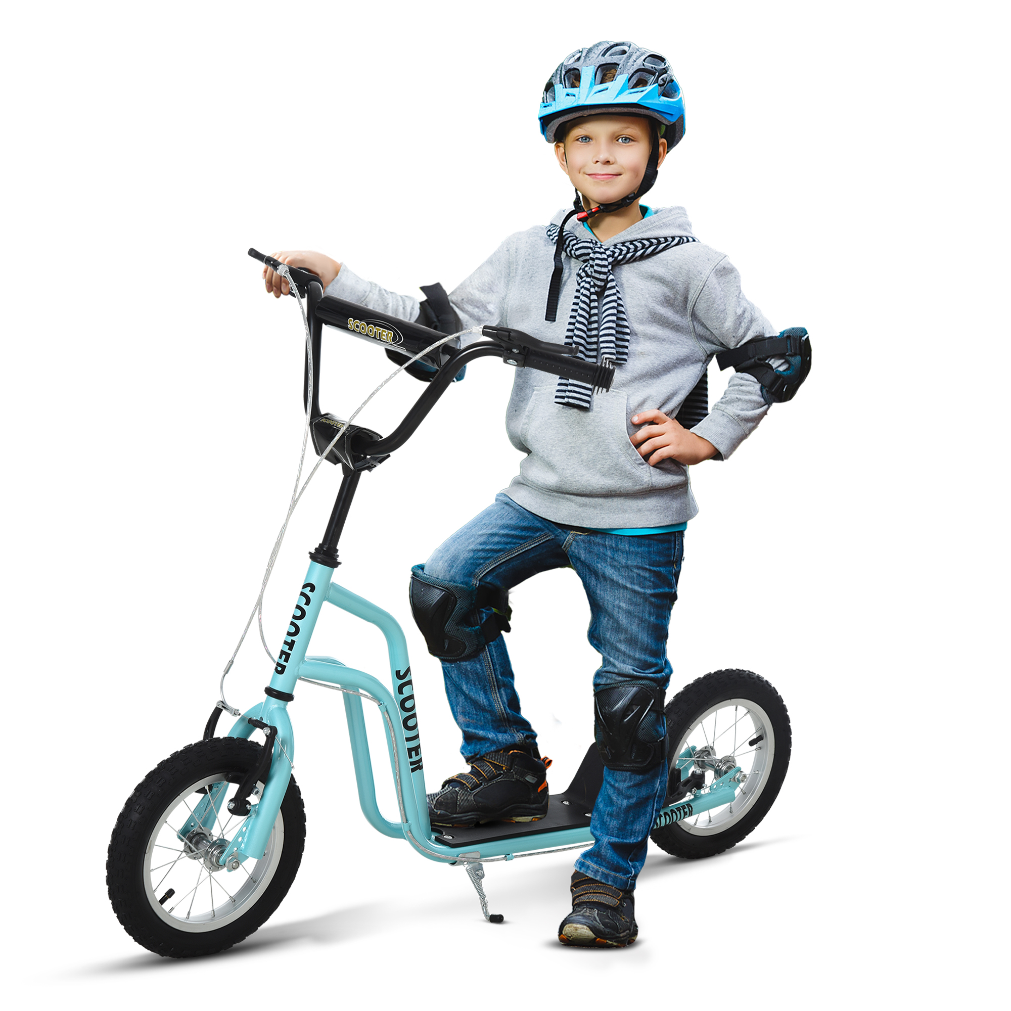 Kinderroller Lenker Verstellbar Scooter Tretroller Cityroller Kinder Roller Kickboard mit Luftreifen 12 Zoll ab 5 Jahre Blau 120 x 58 x 75-80 cm