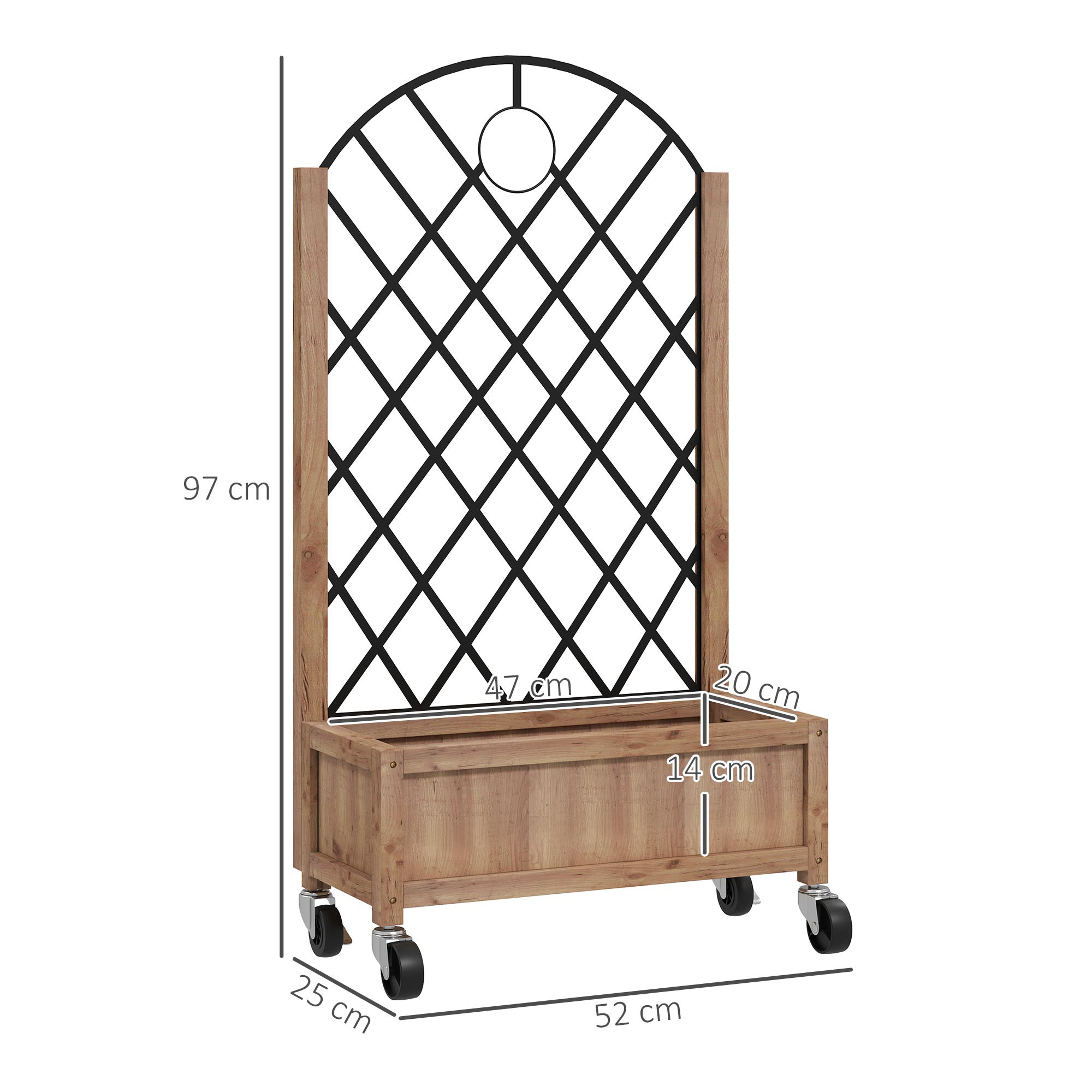 2er Set Hochbeet Pflanzkasten mit Rolle, Rankgitter, Spalier Pflanzkübel Blumenkasten Holz 52x25x97cm Braun