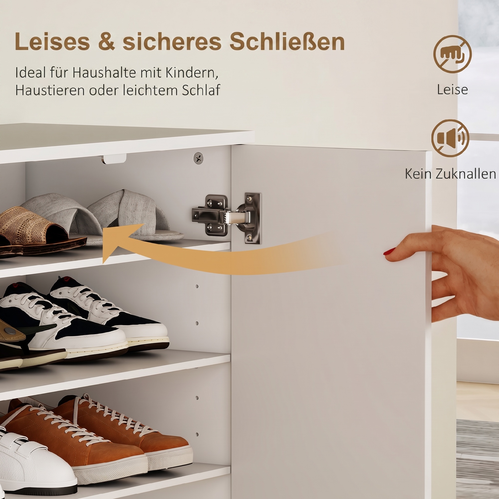 Schuhschrank mit 2 Türen, 6 verstellbare Regalböden, Soft-Close-Scharniere für 21 Paar, Weiß