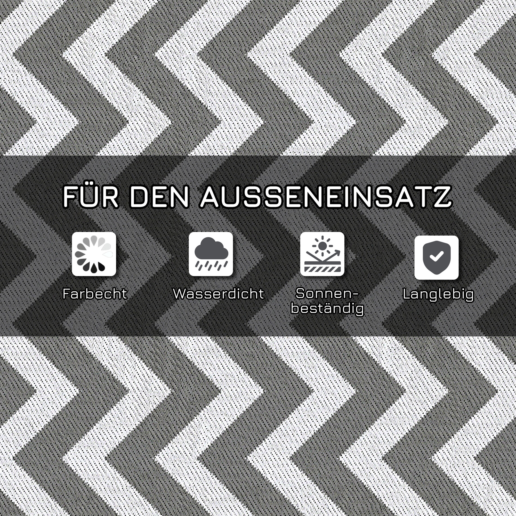 Outdoor-Teppich, wasserdicht, doppelseitiges Design, hochwertige Kunststofffaser, hellgrau+weiß, 121 x 182 cm