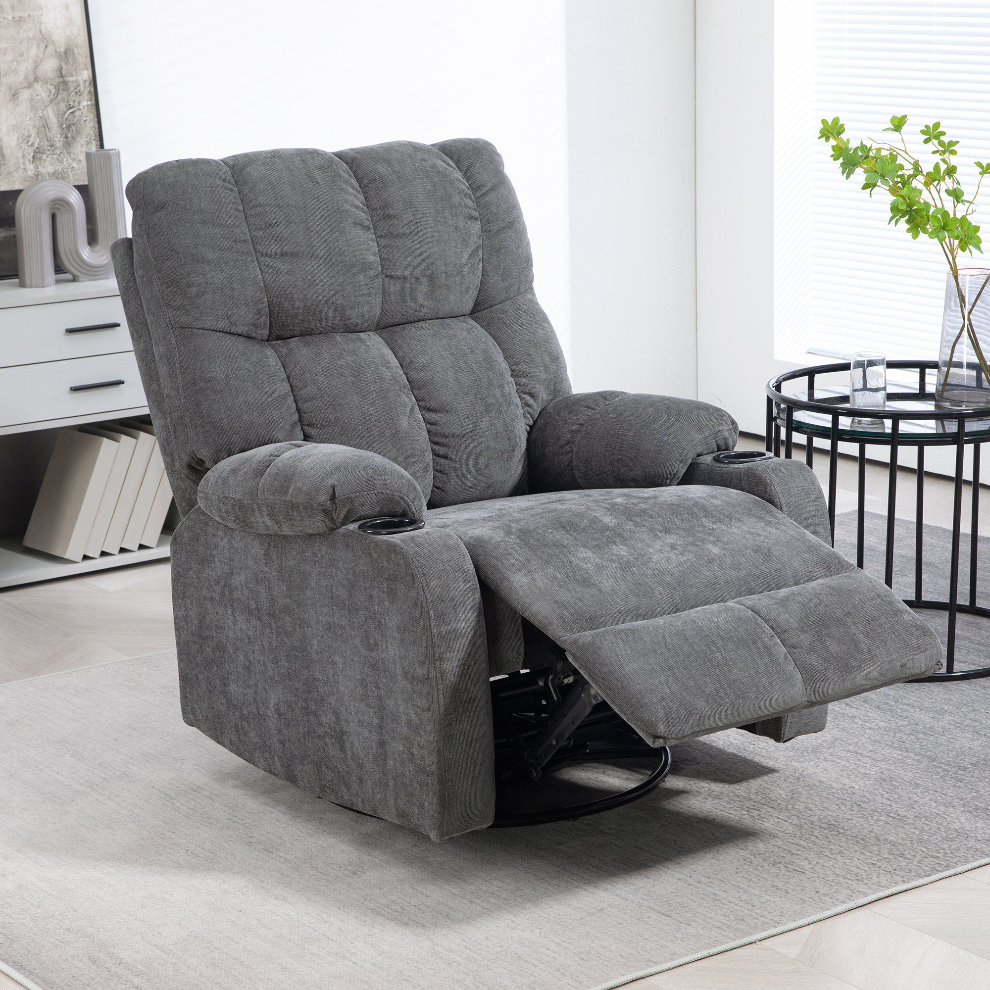 Relaxsessel mit Fußstütze, Liegesessel, drehbar, bis 150 kg, Stahlrahmen, 88x96x108cm, Dunkelgrau