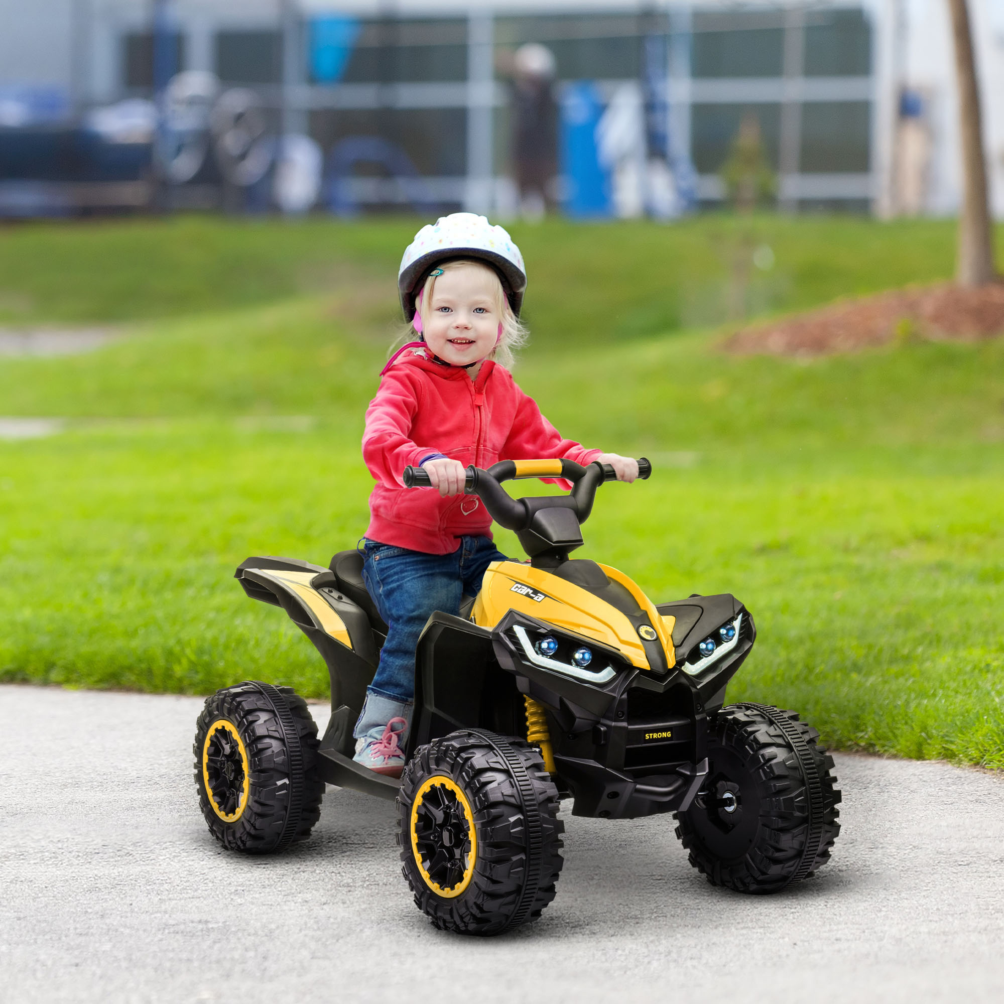 Elektro-Kinderquad, LED-Scheinwerfer, MP3-Player, Stoßdämpfer, ergonomischer Sitz, Gelb+Schwarz