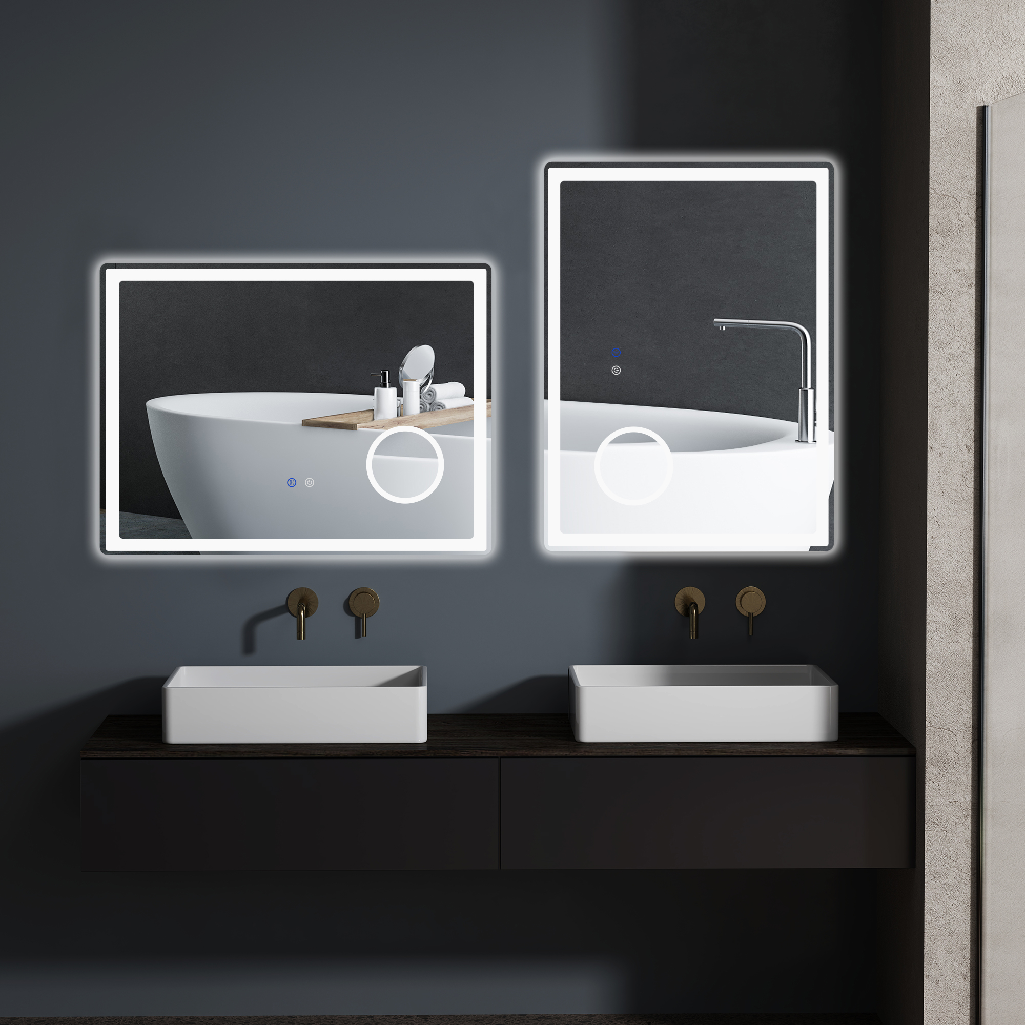 LED Badezimmerspiegel mit 3x Vergrößerung, Touch-Funktion, Memory-Funktion, kein Beschlagen, 80 x 60 cm