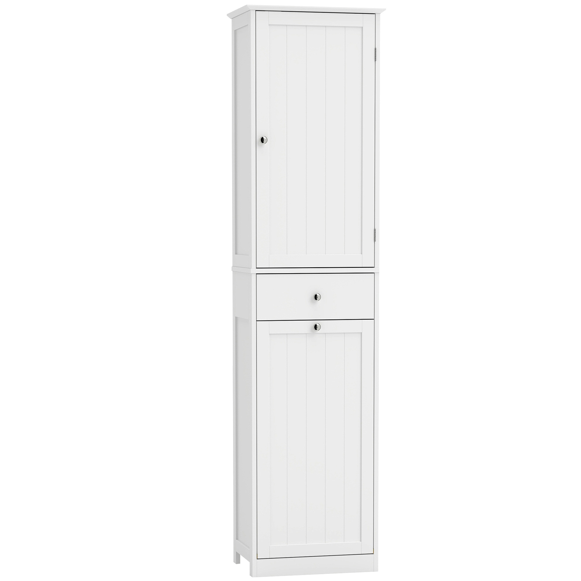 Hochschrank Badezimmer mit Kippbarem Wäschefach Badschrank Schmal 180cm Weiß