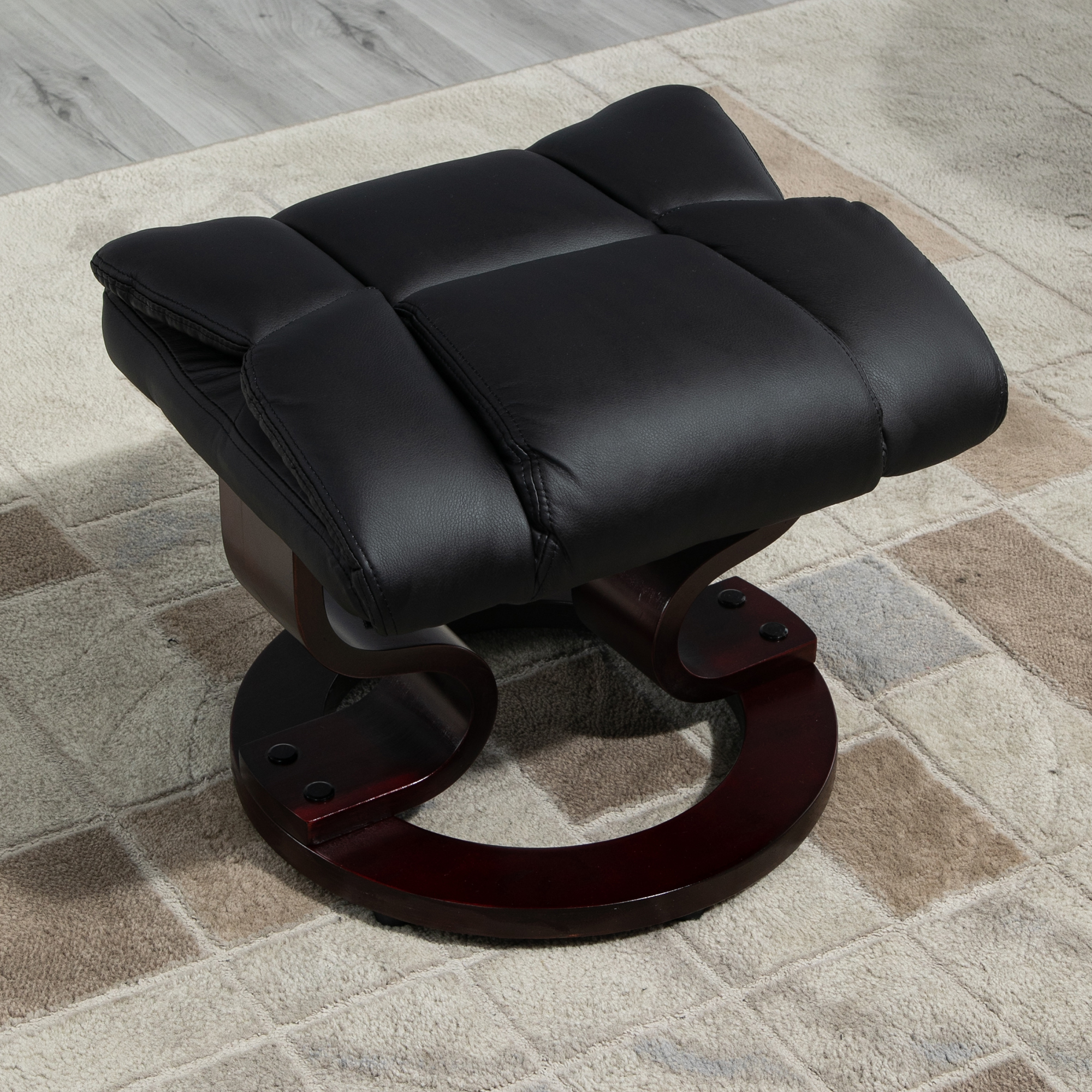 Relaxsessel mit Hocker, Liegefunktion, drehbar, bis 160 kg, Kunstleder, Metallrahmen, schwarz, 80 x 79 x 100 cm