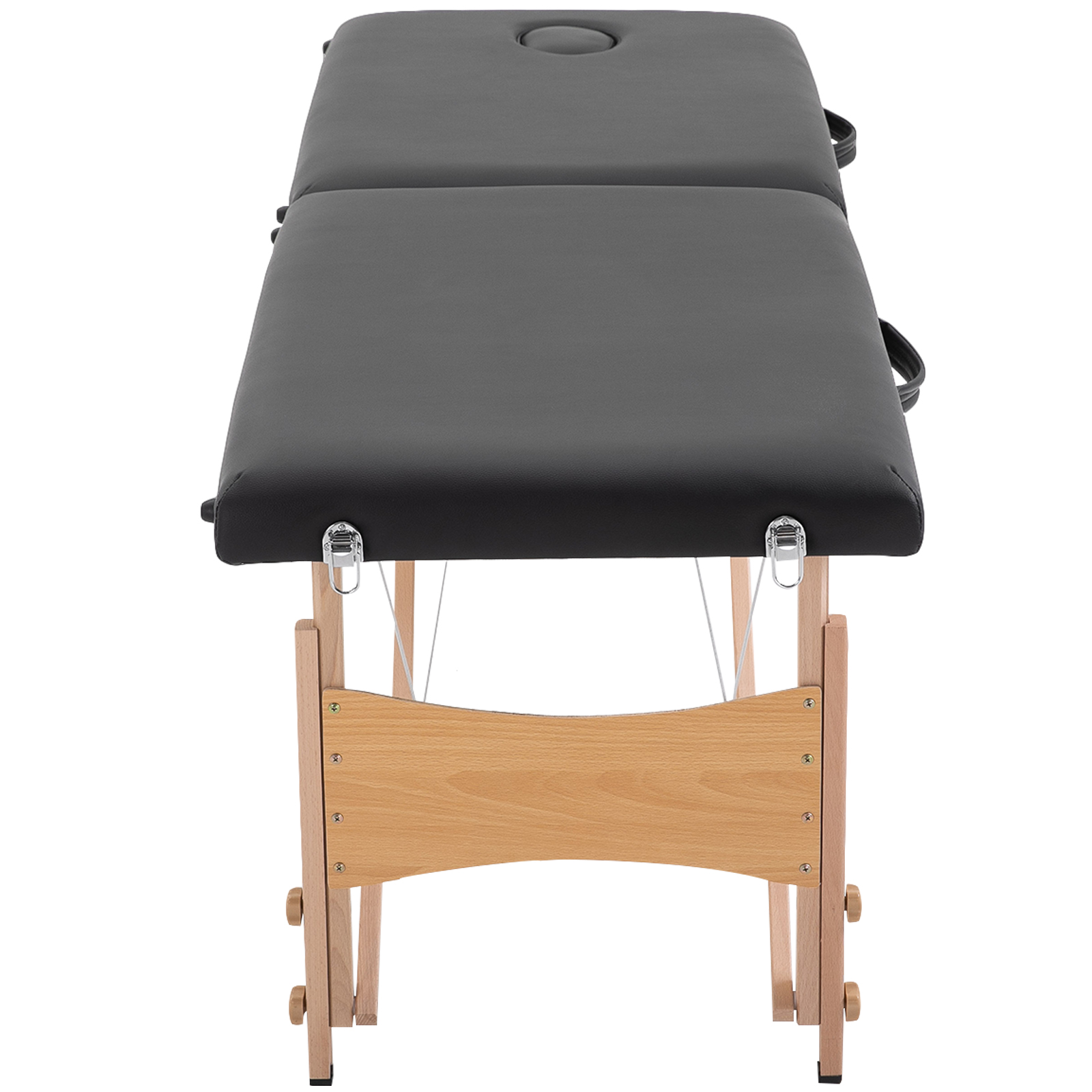 Massageliege 3 Zonen klappbar Massagetisch mit Kopfstütze Armlehne Tragetasche Holzfüßen höhenverstellbare Massagebett tragbar Kosmetikliege für Tattoo Spa Salon Schwarz