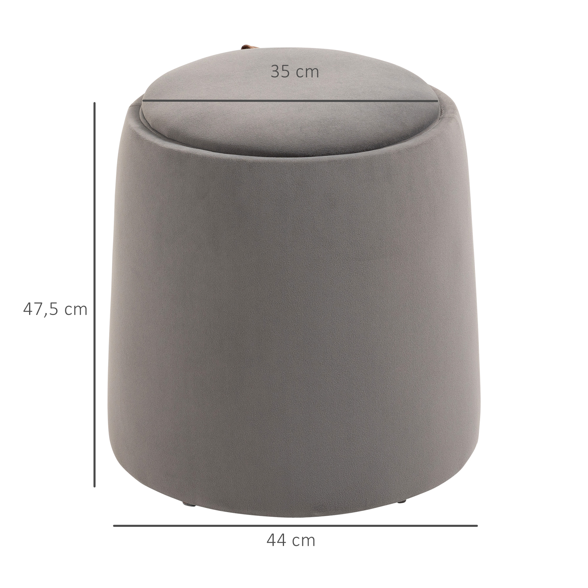 2-in-1 Hocker in Samtoptik inklusive Stauraum und abnehmbaren Deckel Φ44 cm x 47,5 cm Grau