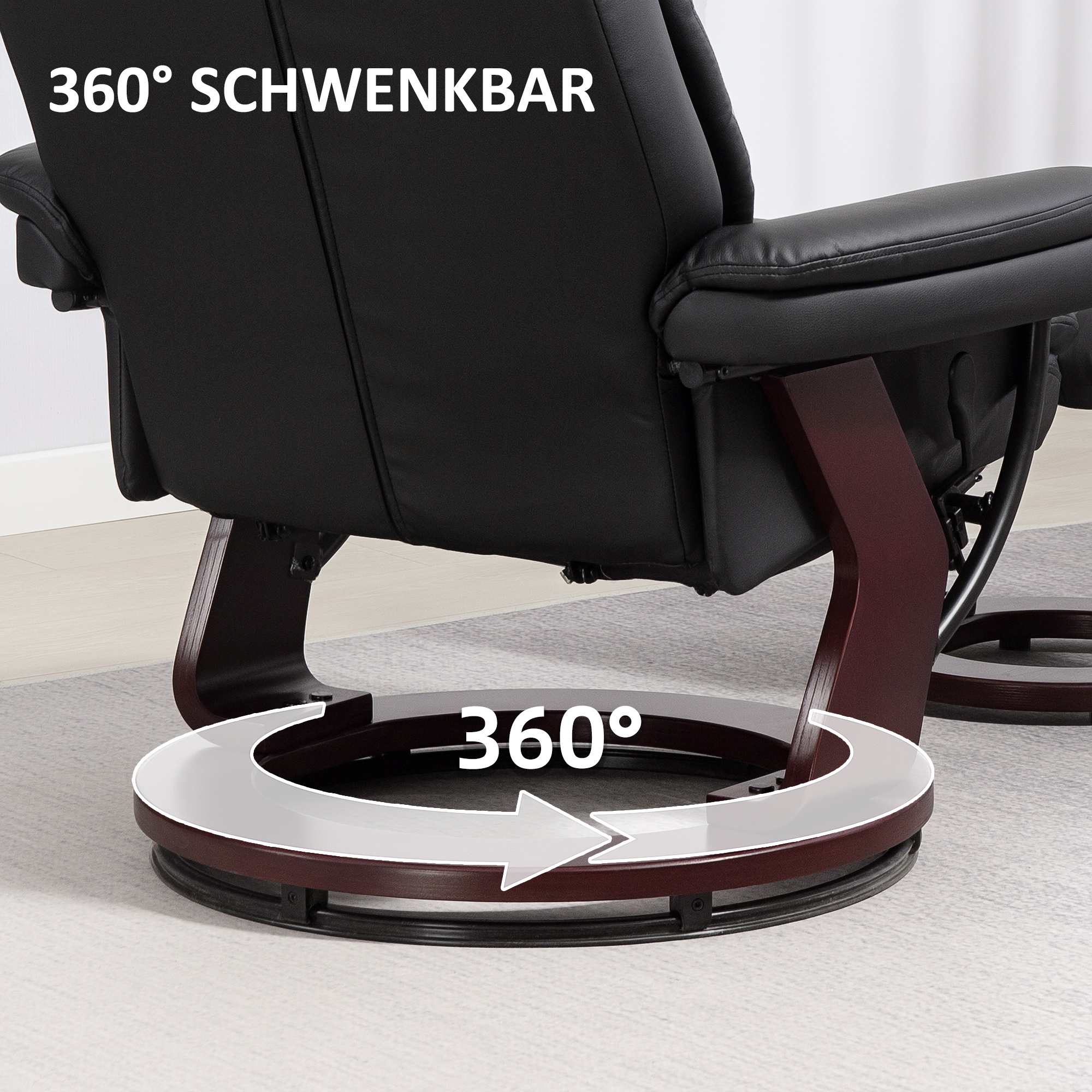 Relaxsessel mit Fußhocker, Verstellbarer Sessel, Kunstleder-Bezug, Polstersessel mit klappbarer Rückenlehne, Schwarz