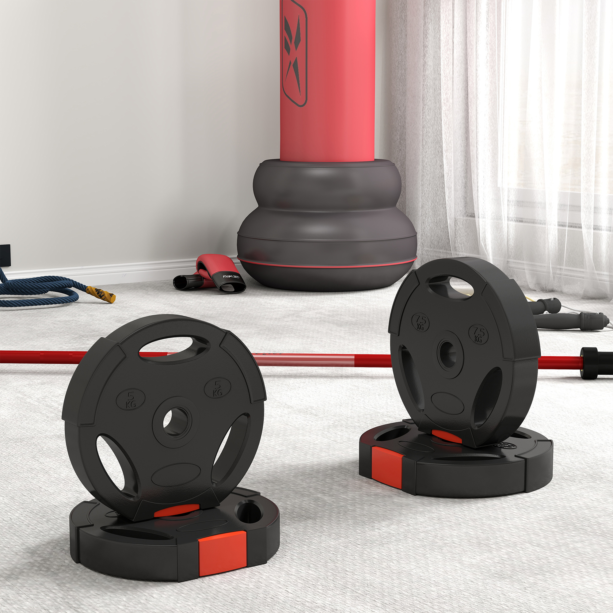 4er Gewichtsplatten-Set für Training, Fitnessstudio, Heimtraining, Stärke-Training, 2 x 7,5 kg und 2 x 5 kg, Schwarz