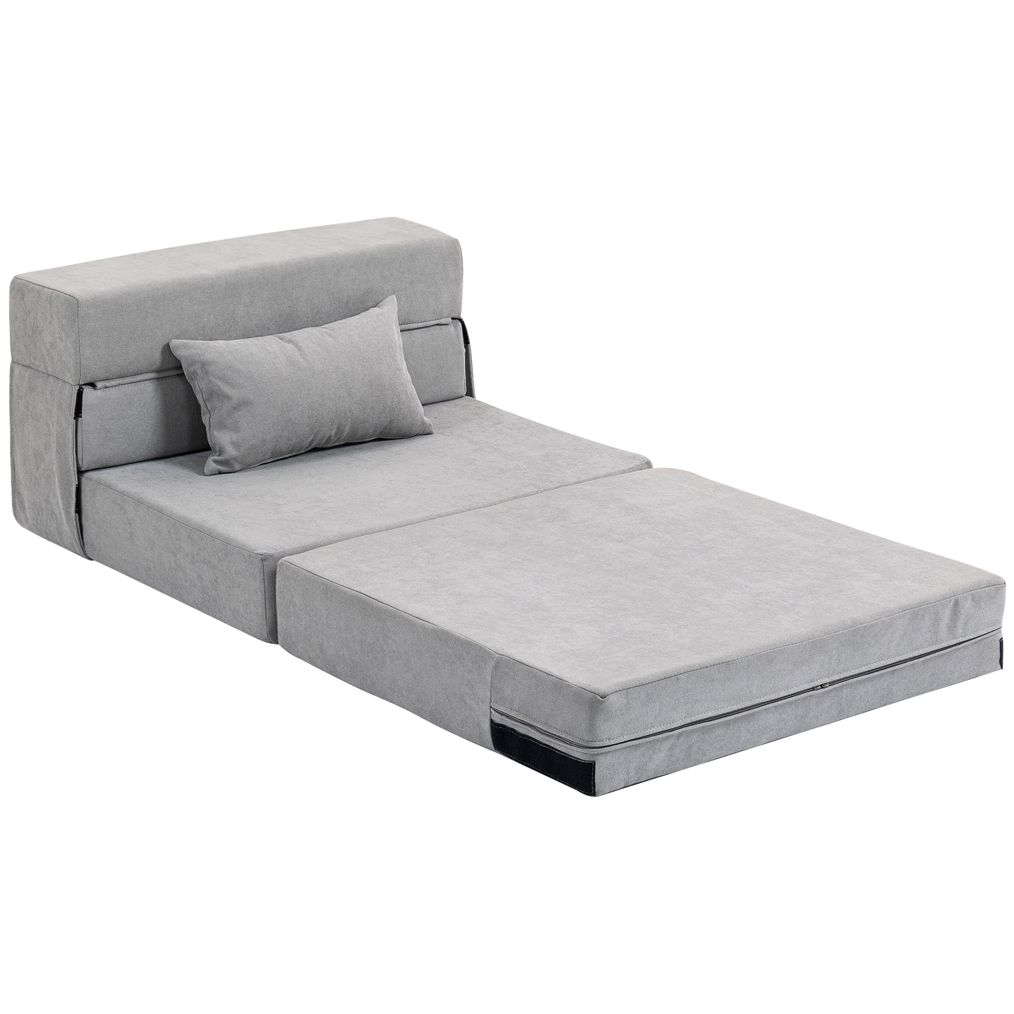 Bodensofa, Polstercouch, in Matratze umwandelbar, Schaumstoff, Kissen, Hellgrau
