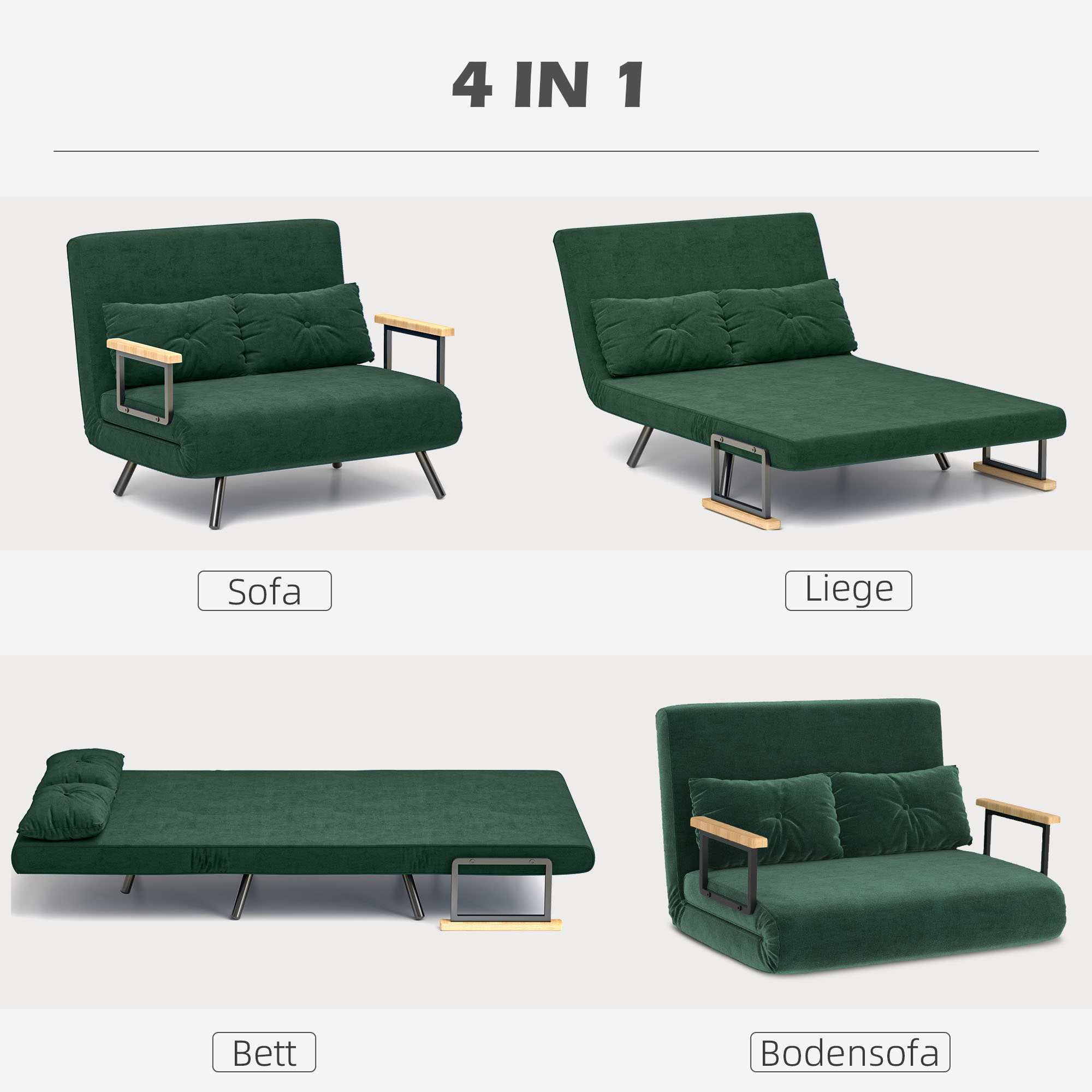 Schlafsofa 2er-Sofa Samtsofa, Schlaffunktion, inkl. 2 Kissen, Samtoptik, Natur + Grün