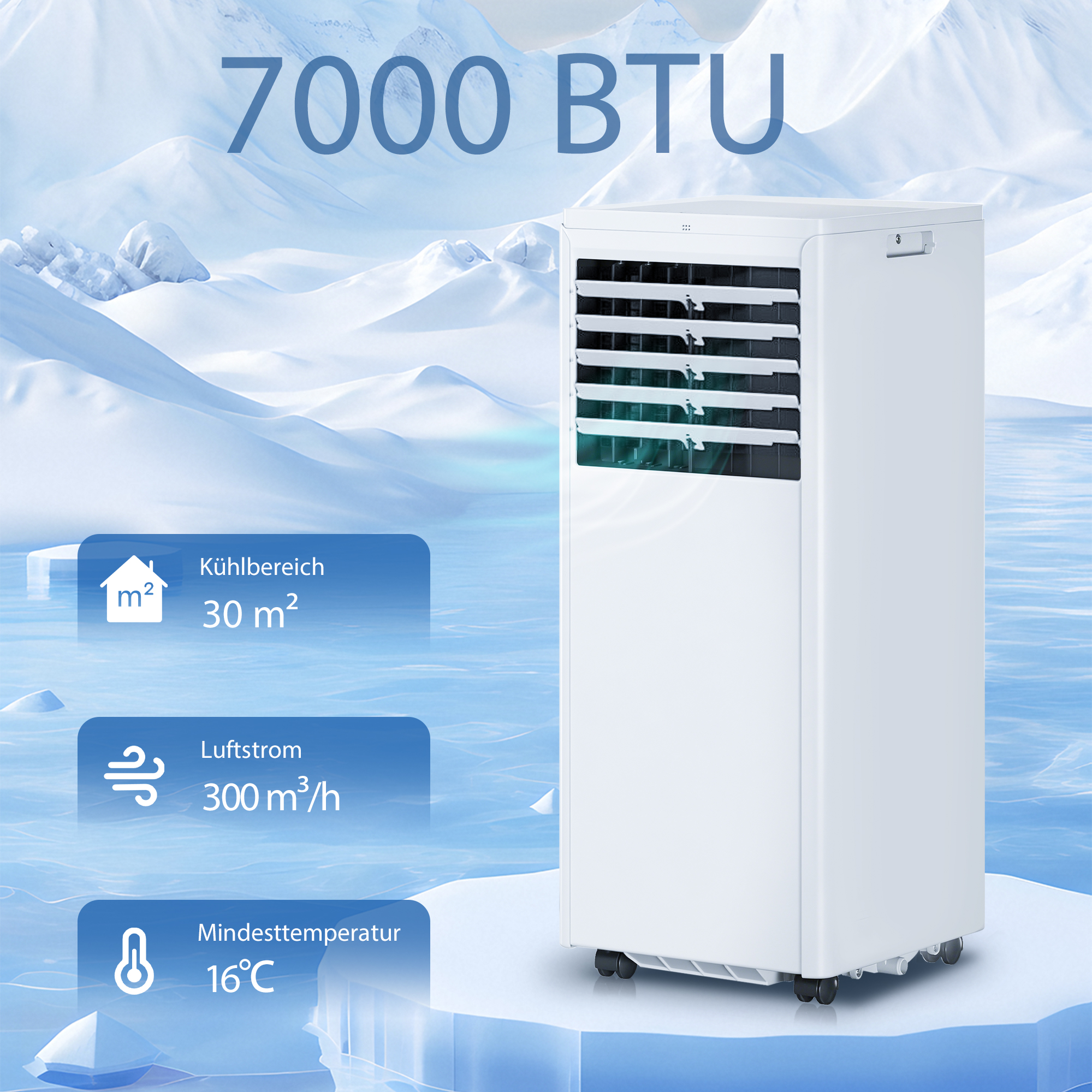 tragbares Klimagerät 7000 BTU, 4-in-1 Klimaanlage mit Kühlung, Entfeuchter, Ventilator, Schlafmodus