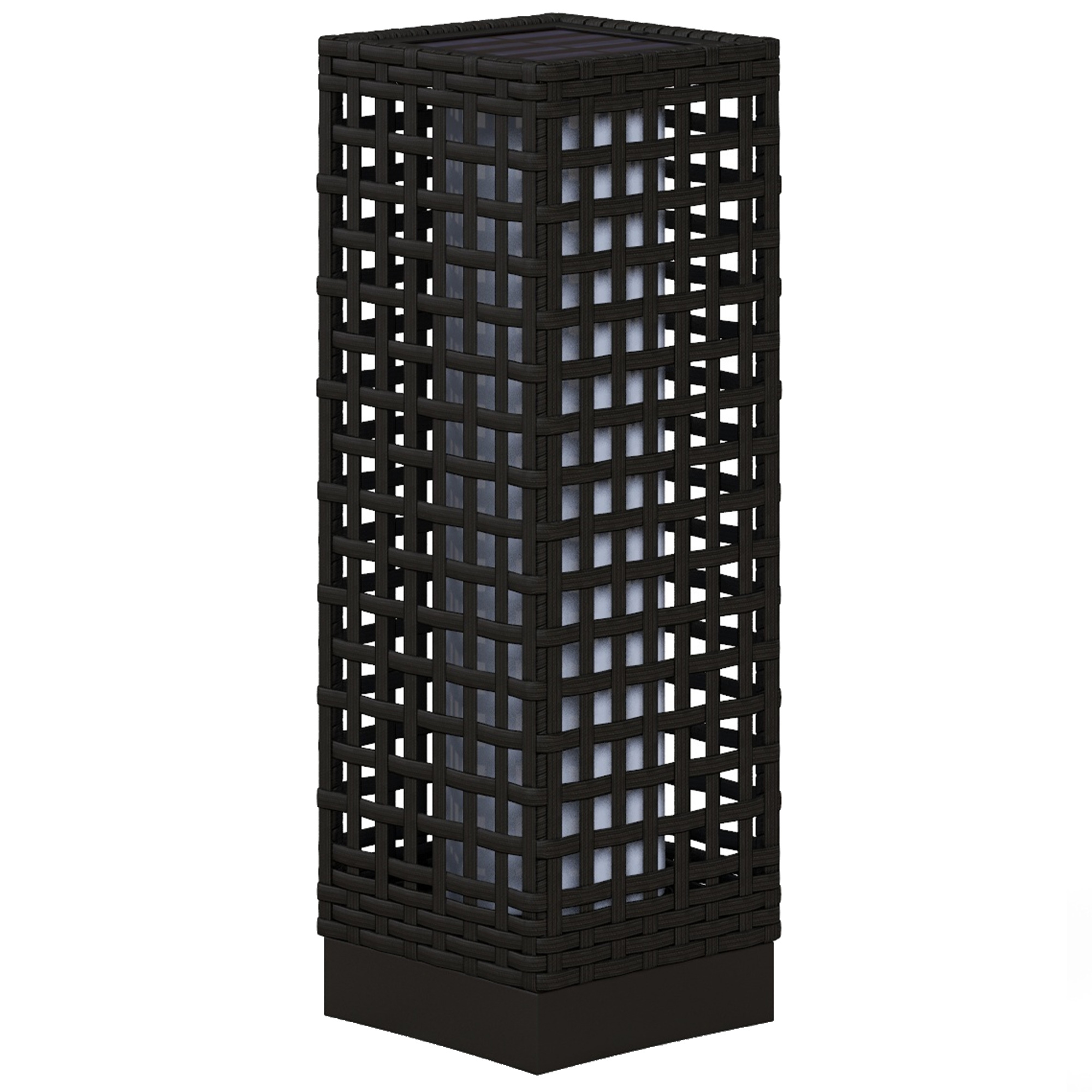 Außenleuchte mit Solarmodul, Einschaltautomatik, 8 h Betriebszeit, Rattanoptik, Stahl, 15,5 x 15,5 x 46 cm, Schwarz