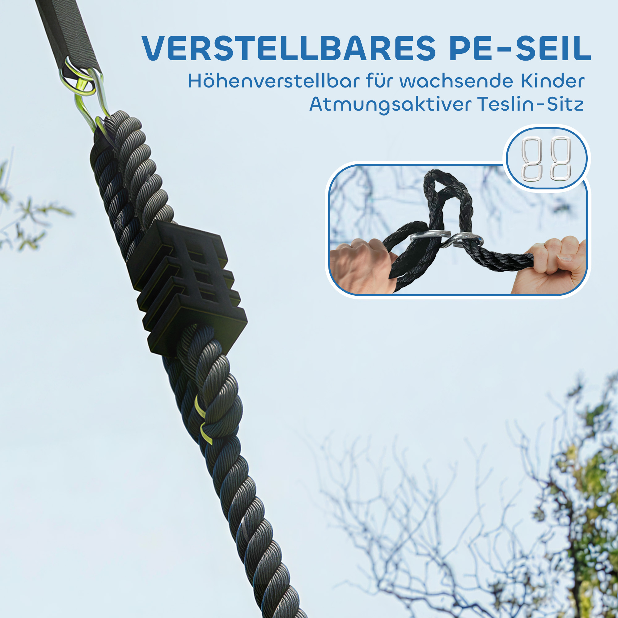 Nestschaukel höhenverstellbar Hängeschaukel bis zu 300kg mit verstellbaren Seilen 100 x 100 x 180 cm Mehrfarbig