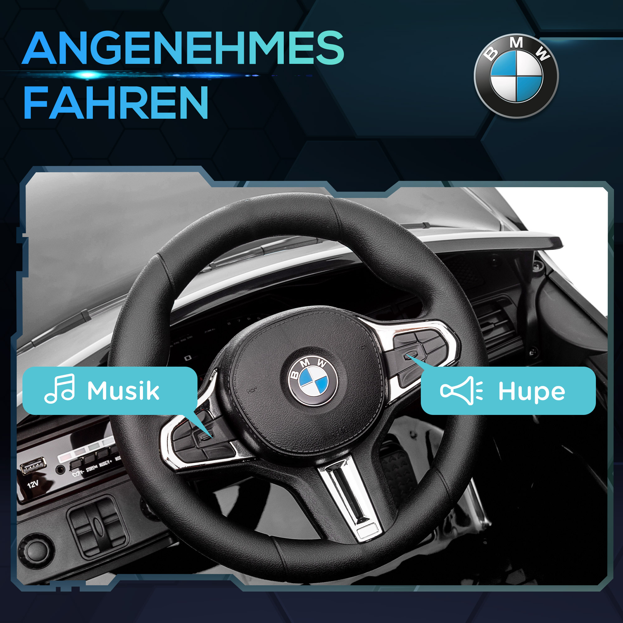 Elektro-Kinderauto BMW M4, Sound & Licht, 3-5 km/h, inkl. Fernsteuerung, für 3-5 Jahre, Schwarz