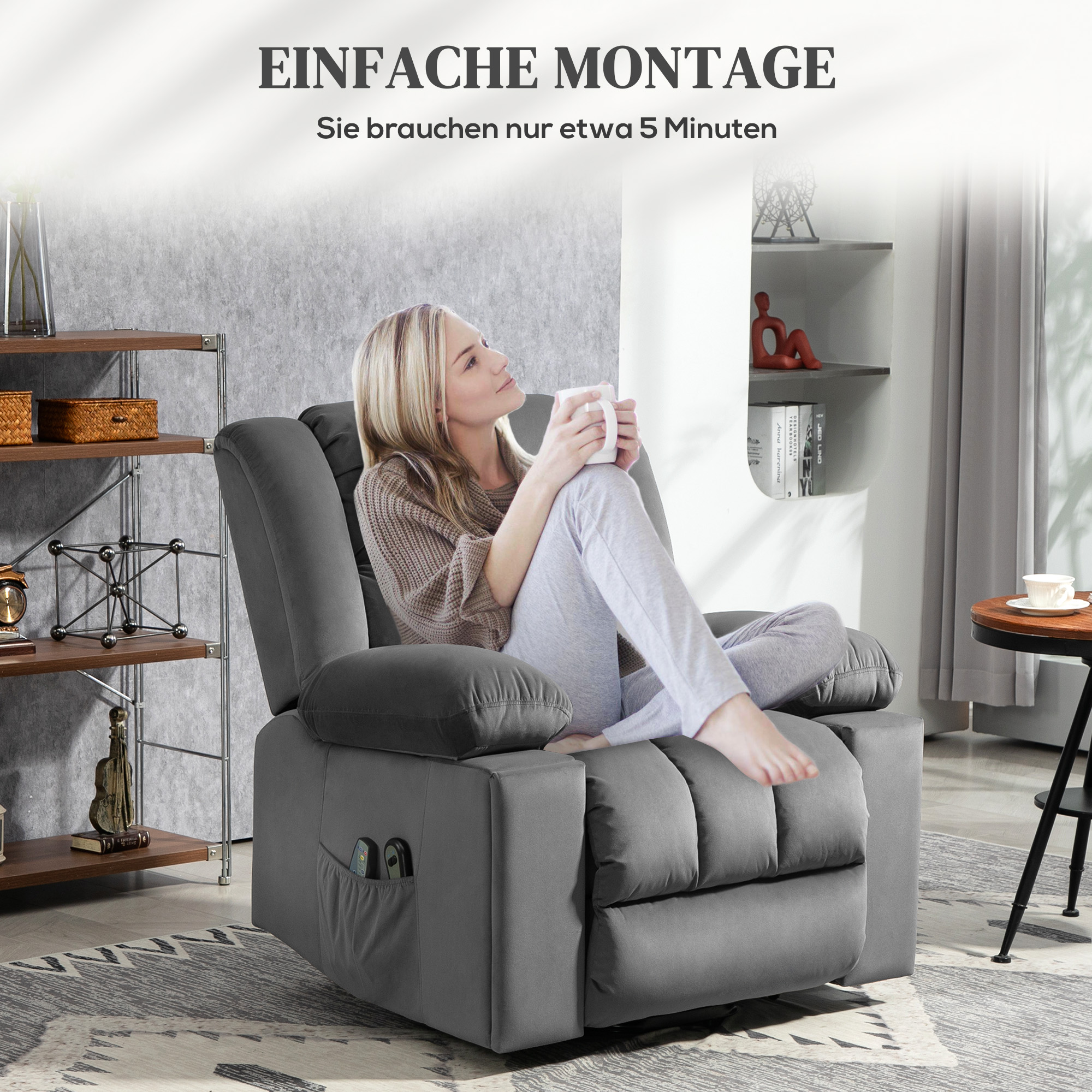 Aufsteh-Sessel, Weicher, samtartiger Stoff, USB-Anschlüsse