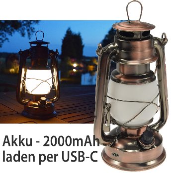 LED Akku Camping Laterne "CT-Copper Pro", ØxH 12x23,5cm, USB-C, warmweiß, dimmbar