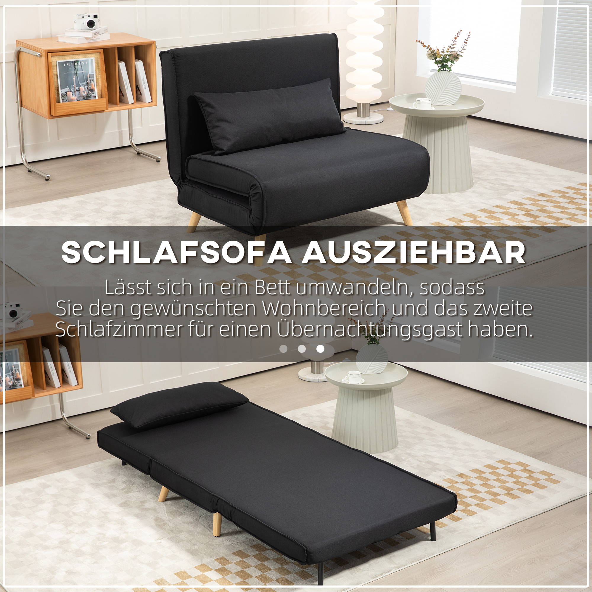 Relaxsessel mit Bettfunktion, für 1 Person, Modern-Design, bis 350 kg, 94x78x80cm, Schwarz