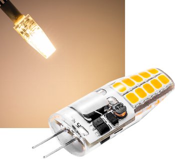 LED Stiftsockellampe G4 "Silikon W2" / 3000k, 200lm, 300°, 12V/2W, warmweiß