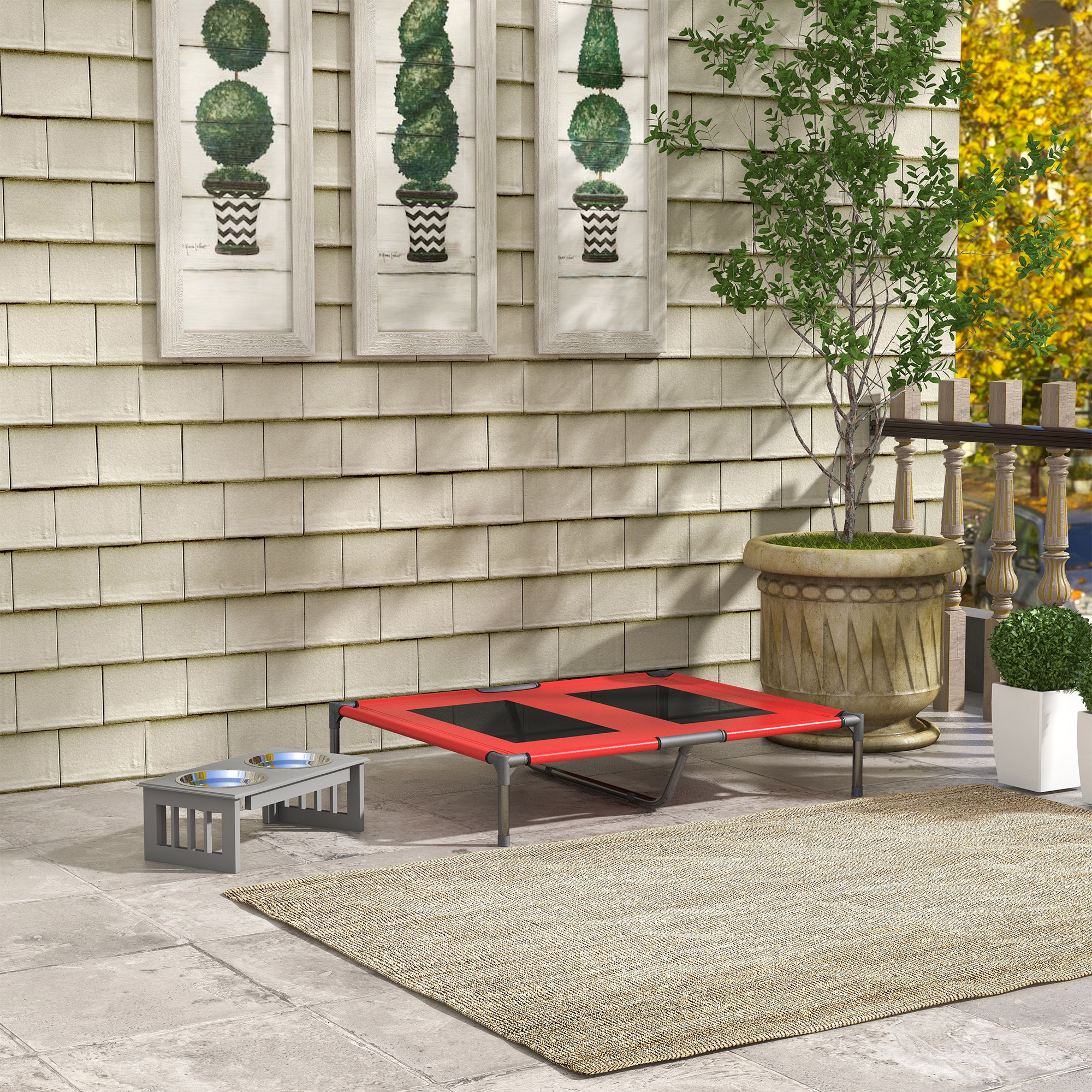 Hundebett, Hundeliege, robust, erhöht & wetterfest, bis 50 kg, 92x76x18cm, Rot