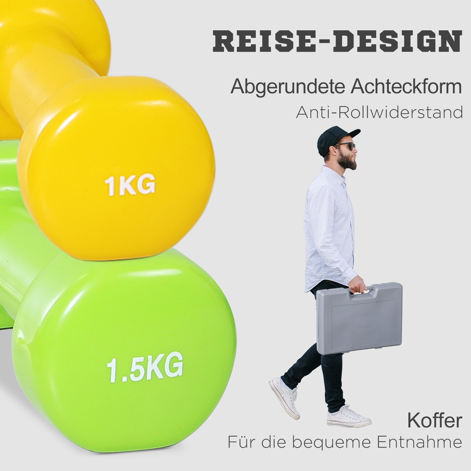 Hantelset 4 Hantelpaare mit Koffer 0,5 kg/1 kg/1,5 kg/2 kg Eisen+Kunststoff Rot Gelb Grün Lila