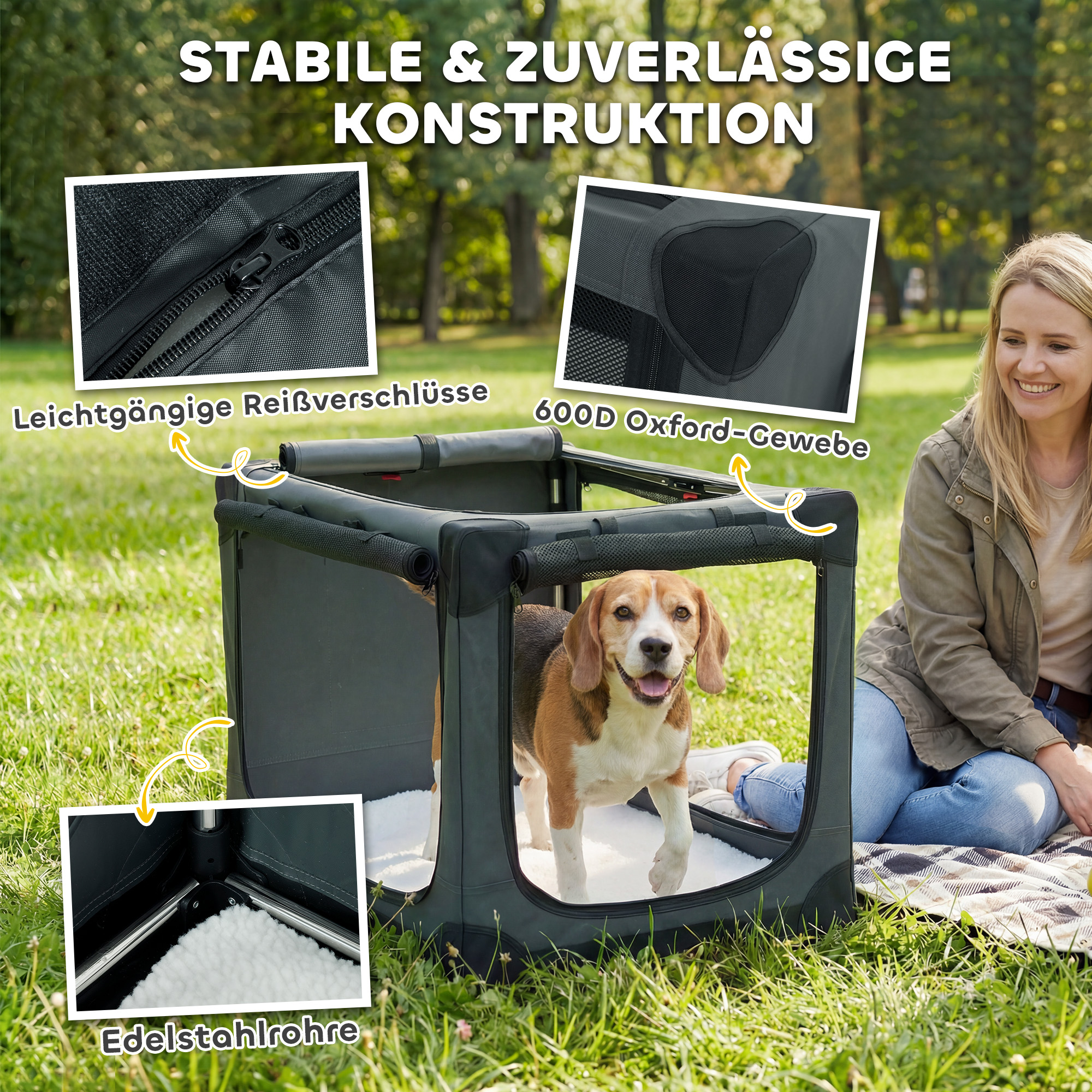 Hundebox faltbar Hundetransportbox mit Kissen abnehmbar waschbar Bezug aus Oxford-Gewebe für Hunde bis 20kg Armeegrün