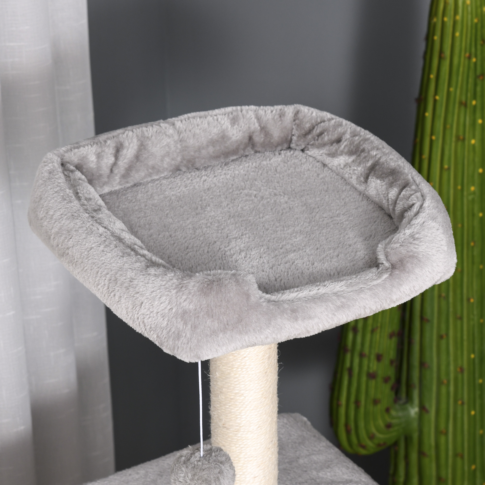 Kratzbaum 120 cm Katzenturm mit Höhle, Spielball, Sisalstämme,  Plattform, Treppe, mehrstöckiger Katzenkratzbaum, Kletterbaum für Katzen, Hellgrau