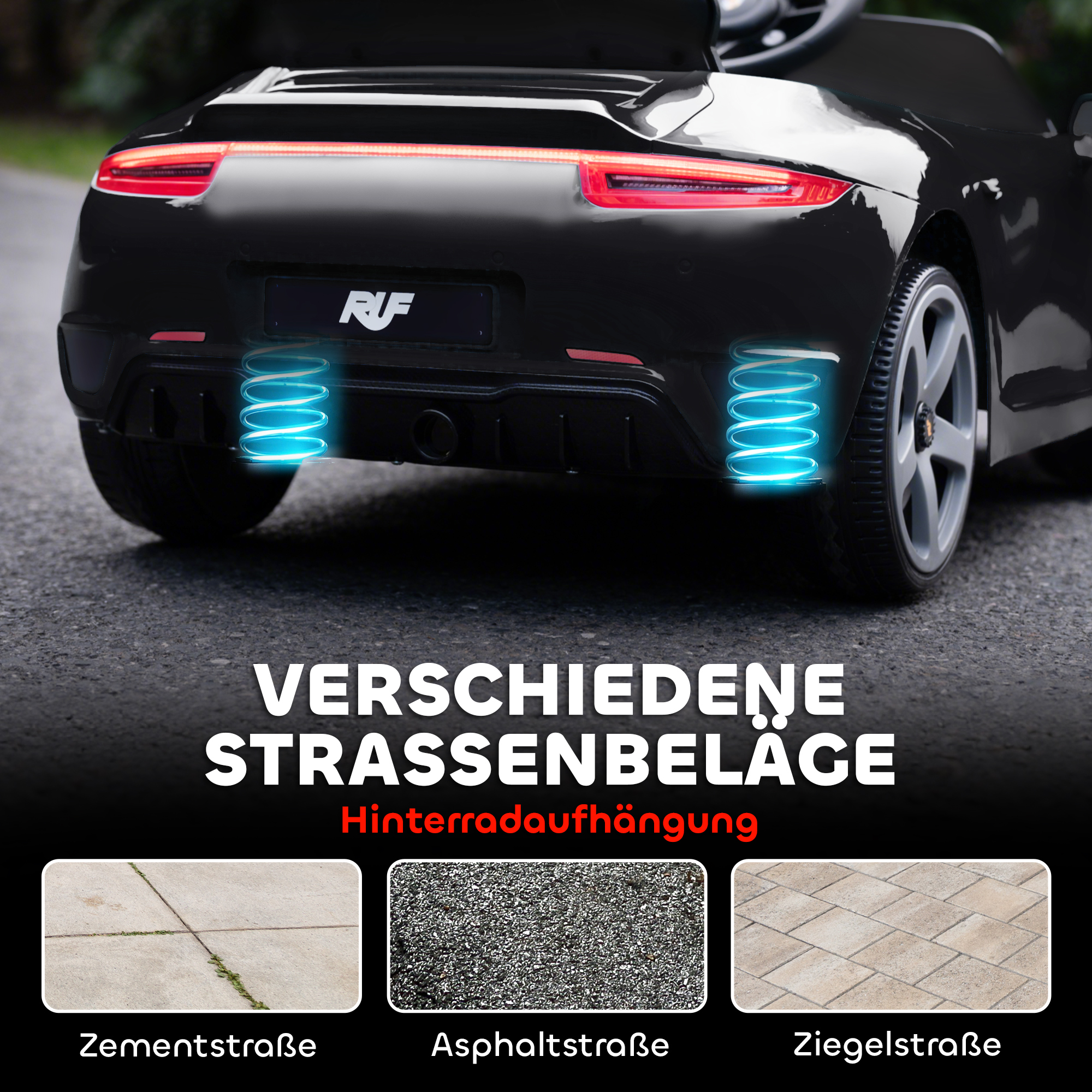 Elektrisches Aufsitzauto für Kinder, fernsteuerbar, Musik, Hupe, USB, Sicherheitsgurt, für 3-5 Jahre, Schwarz