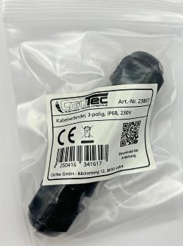 Kabelverbinder 3-polig, IP68, 450V/24A / Klemmanschluss, für Kabel Ø 6-11mm