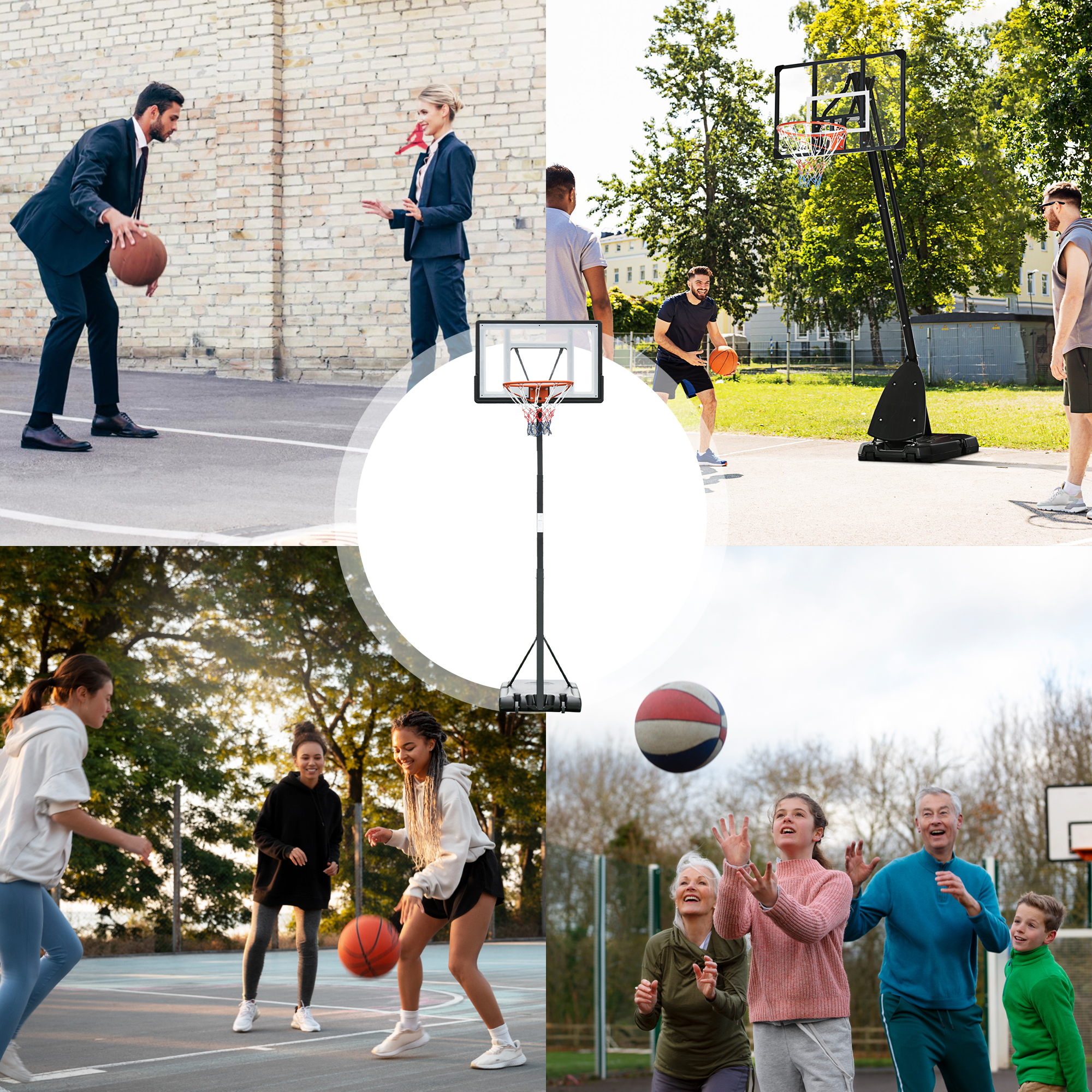 Basketballkorb Outdoor mit Ständer, 255-305cm Höhenverstellbar Basketballständer mit Rollen, Basketball-Backboard Ständer, Basketballanlage, Stahl