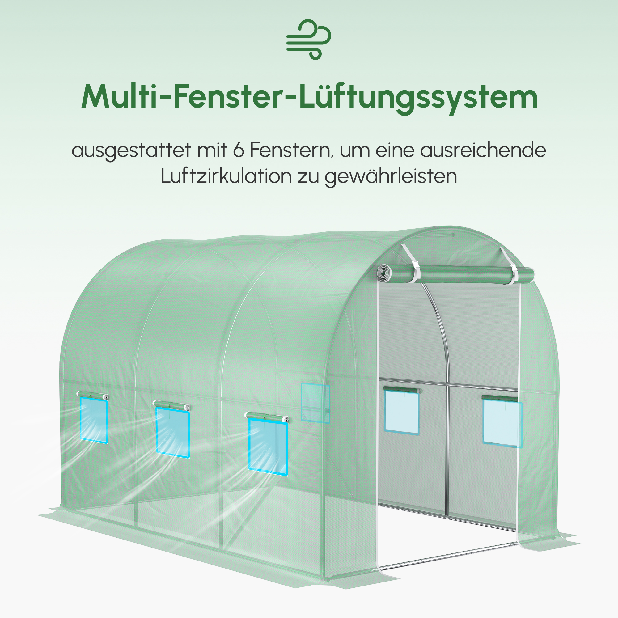 Gewächshausfolie, 3 x 2 x 2 m, wasserdichte Gartenplane mit UV-Schutz, Kunststoff-Folie, Abdeckplane für Treibhaus, Folientunnel, Tunnelfolie für Außenbereich, Grün