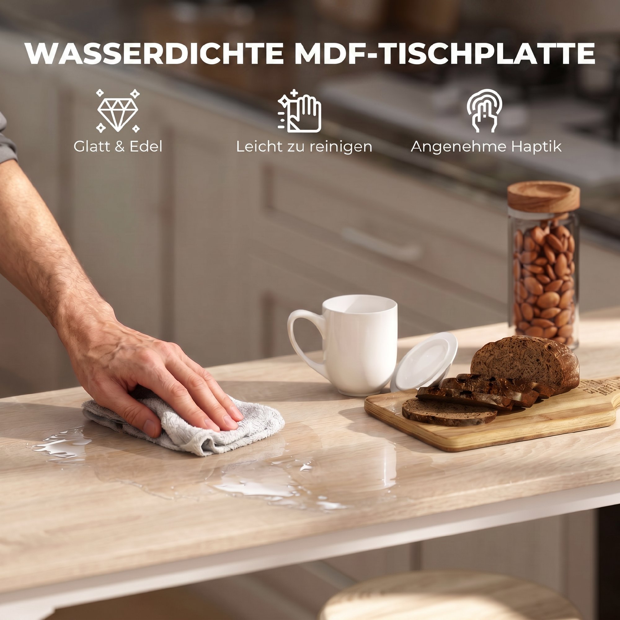 5-teiliges Bartisch-Set für 4 Personen, Industrieller Stehtisch mit Hockern für Küche & Esszimmer, Eiche