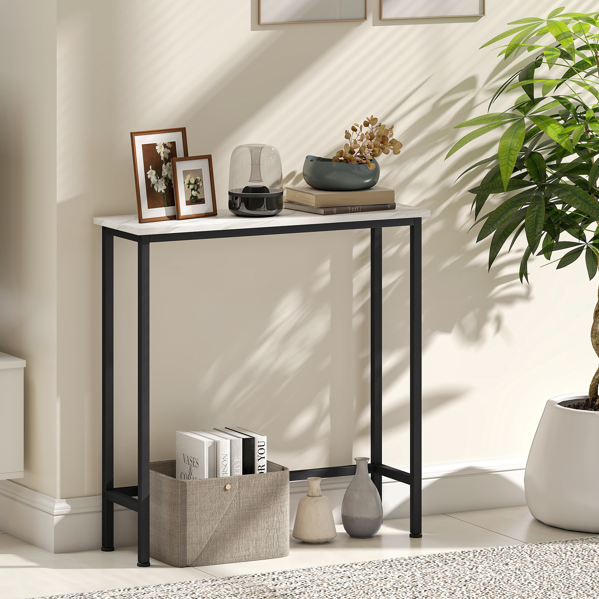 Konsolentisch Flurtisch mit verstellbar Fußpads, Kippschutz 75 x 24 x 76 cm für Kleinen Raum Schwarz
