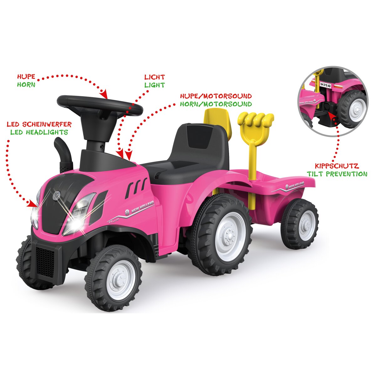 Rutscher New Holland T7 Traktor mit Anhänger pink 2in1