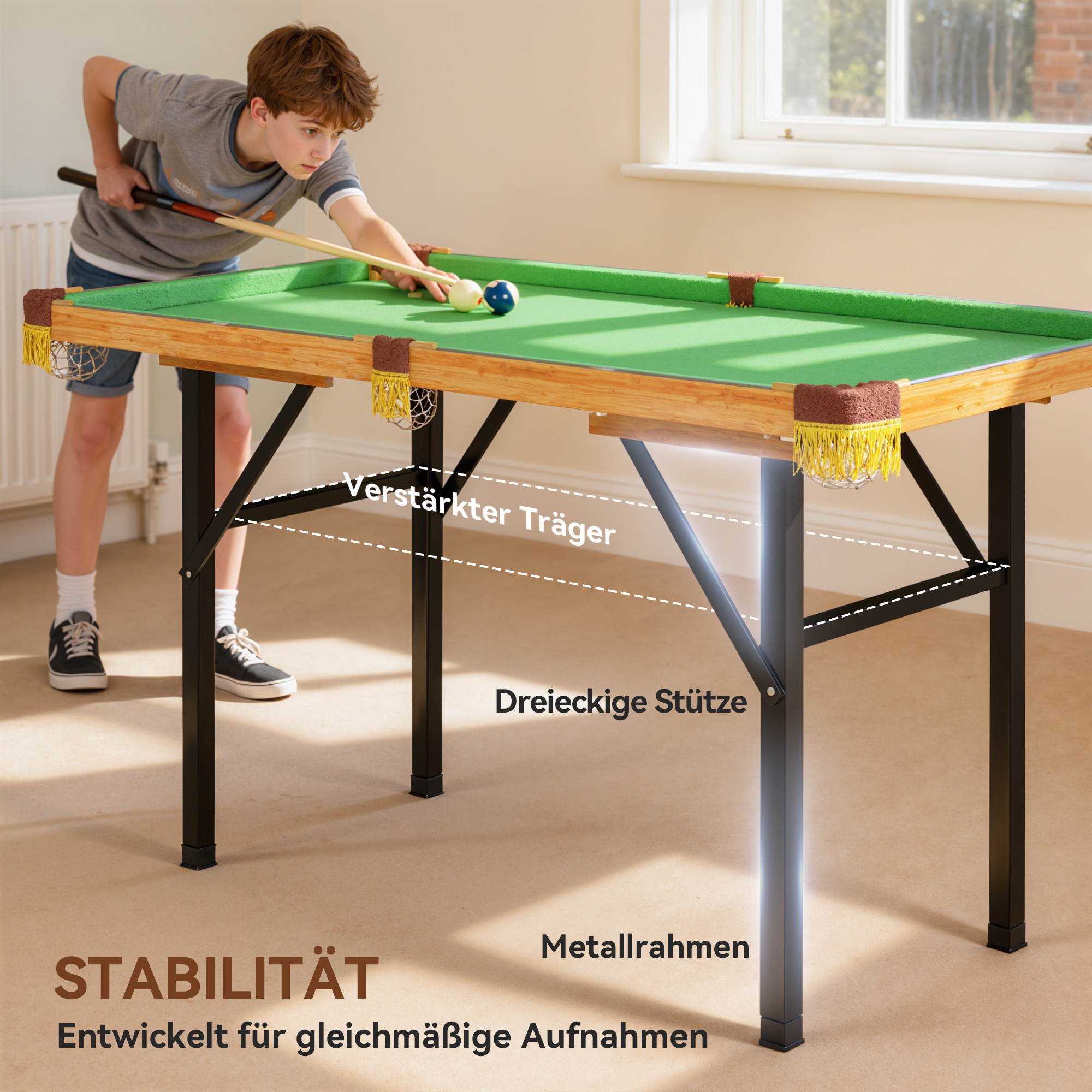 Klappbarer Billardtisch, Mini-Billiard-Tisch, 2 Queues, 16 Kugeln, Dreieck, Bürste, Grün