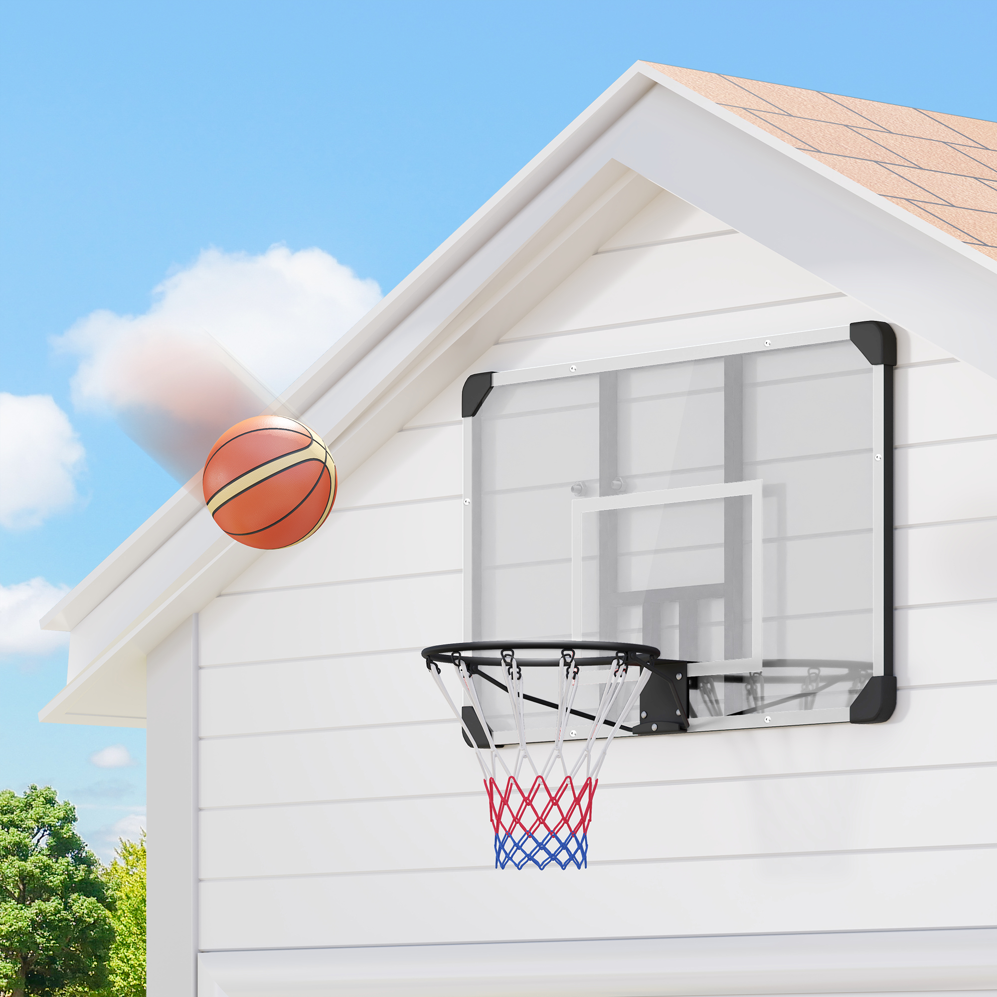 Basketballkorb, bruchsichere Rückwand, Indoor & Outdoor, Stahlrahmen, Schwarz