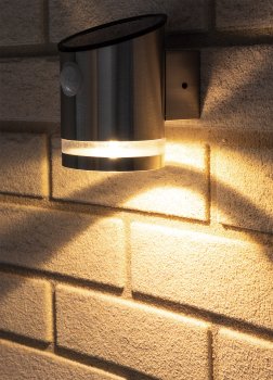 LED Solar Wandleuchte "SWL 119-ES" / PIR Bewegungsmelder, IP44, Edelstahl