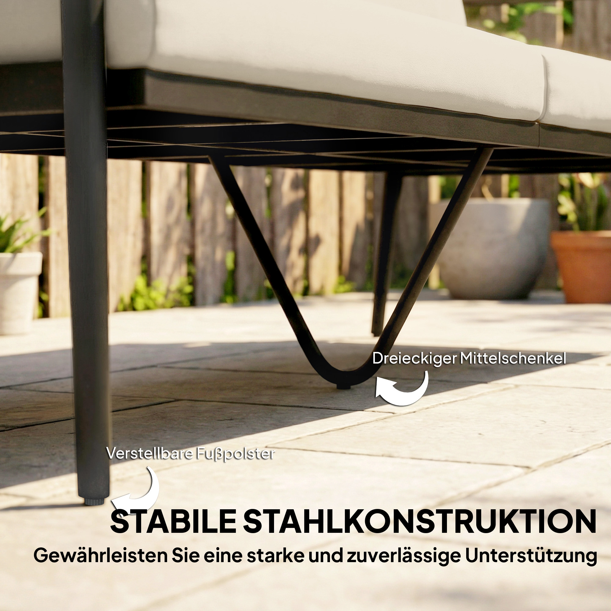 Gartensofa 3-Sitzer Rattan Loungesofa mit abnehmbar Kissen Holzoptik-Armlehnen Stahlrahmen Khaki